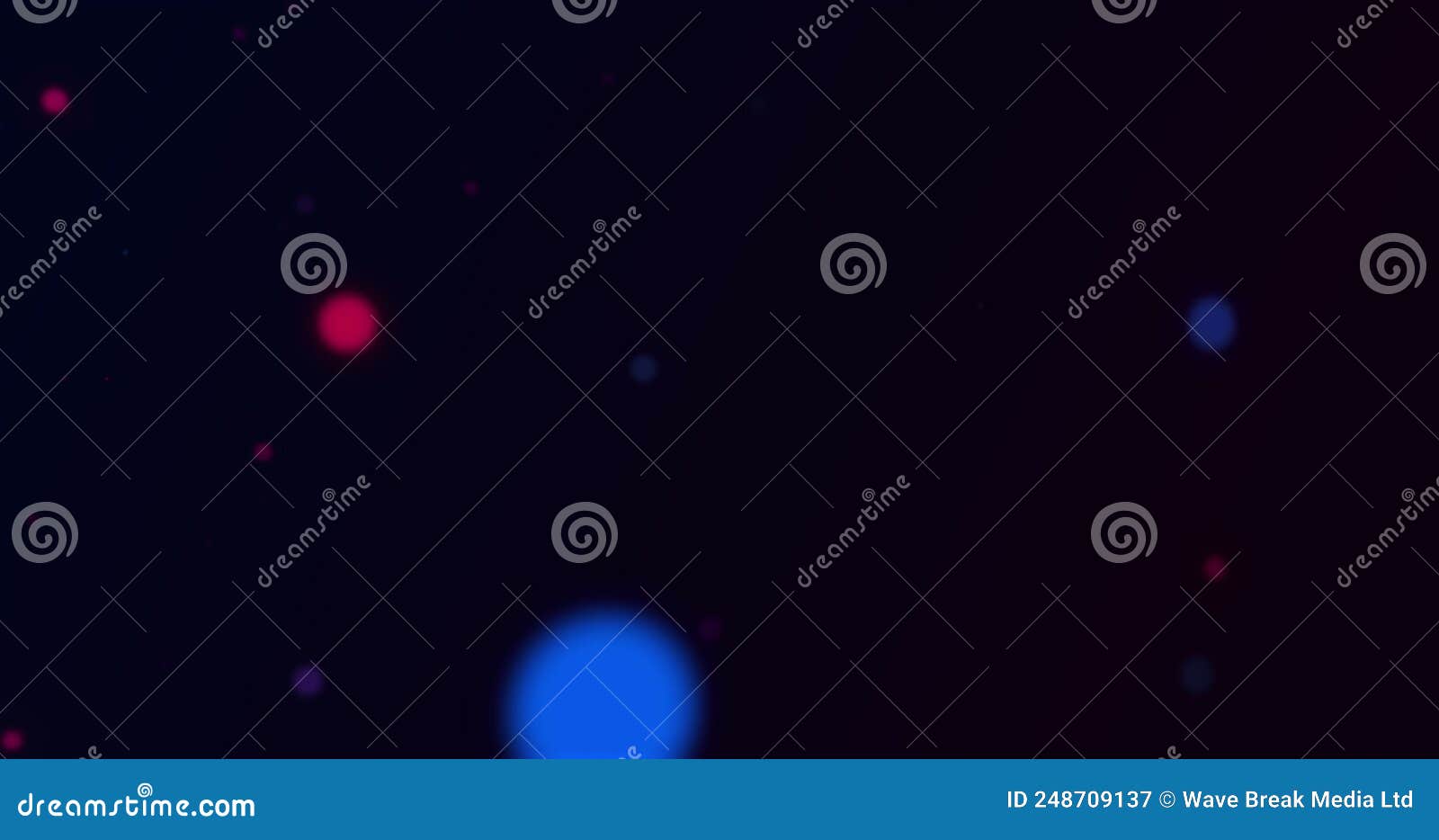 Image of Red and Blue Dots Moving on Black Background Stock