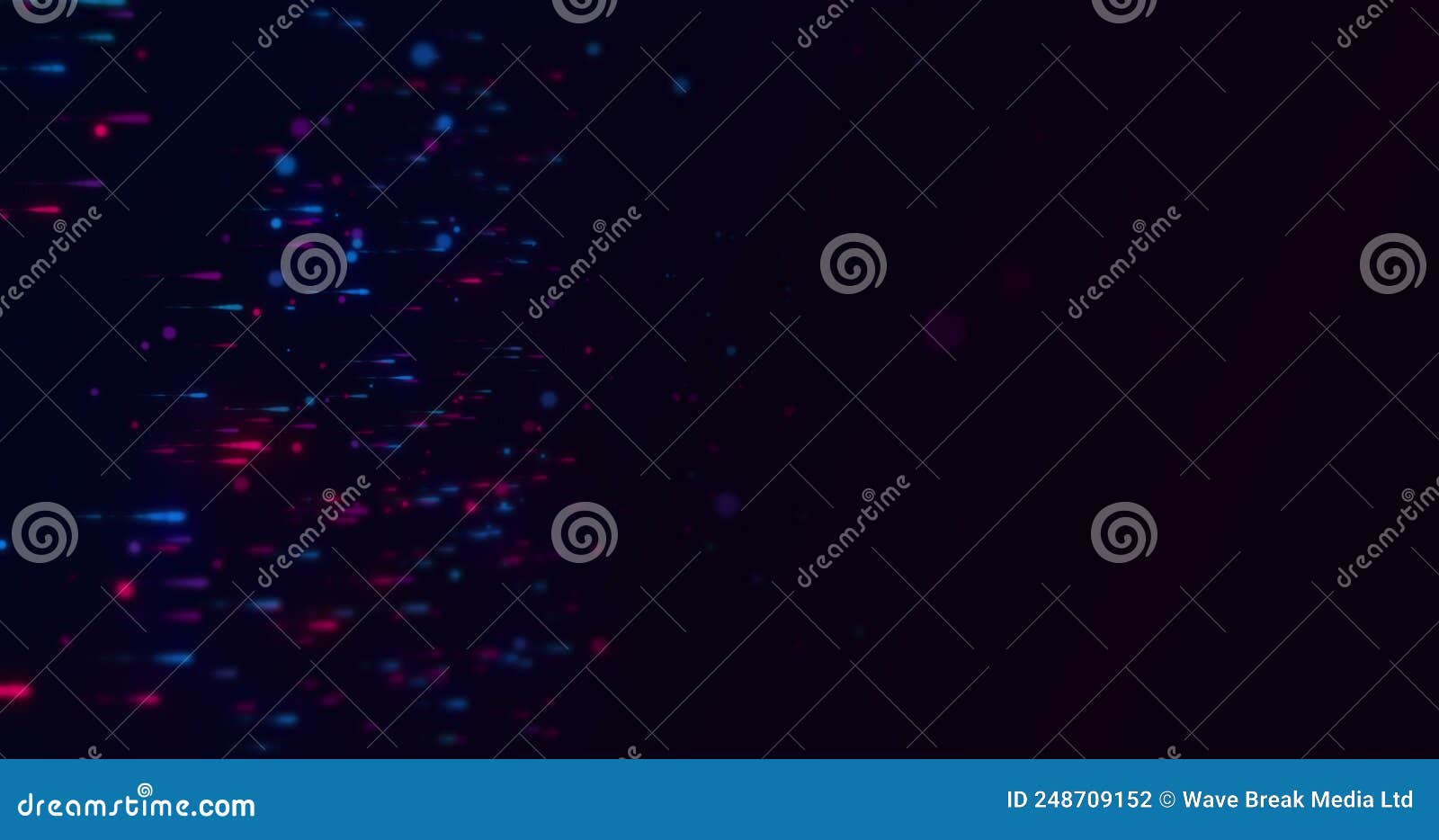 Image of Red and Blue Dots Moving on Black Background Stock