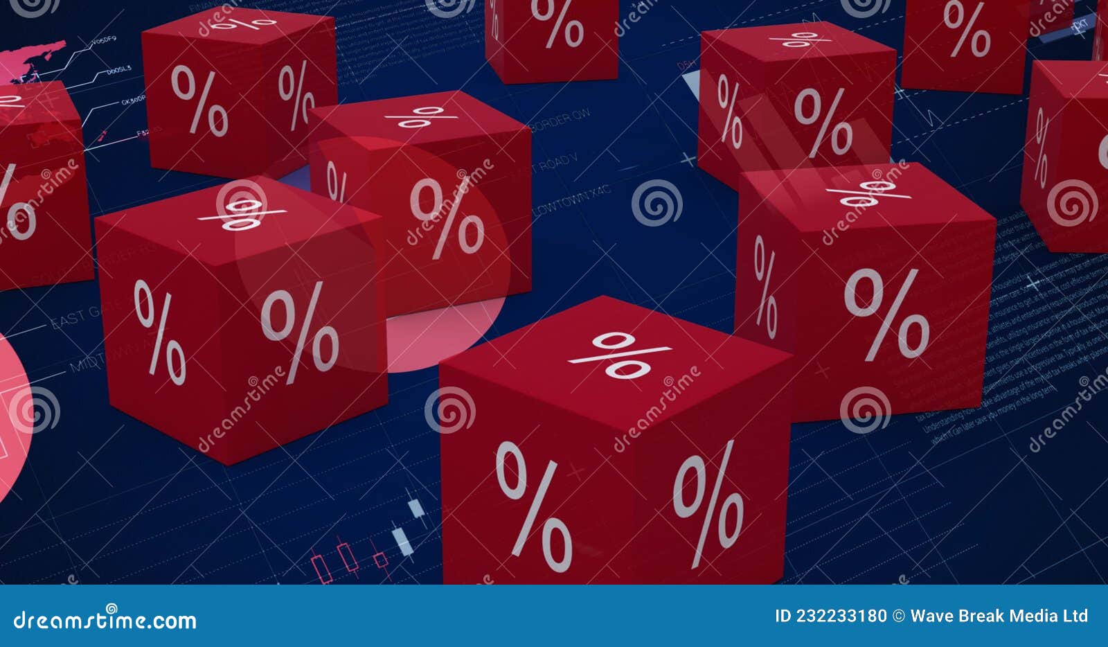 image of red cubes with per cent sign over graphs and statistics