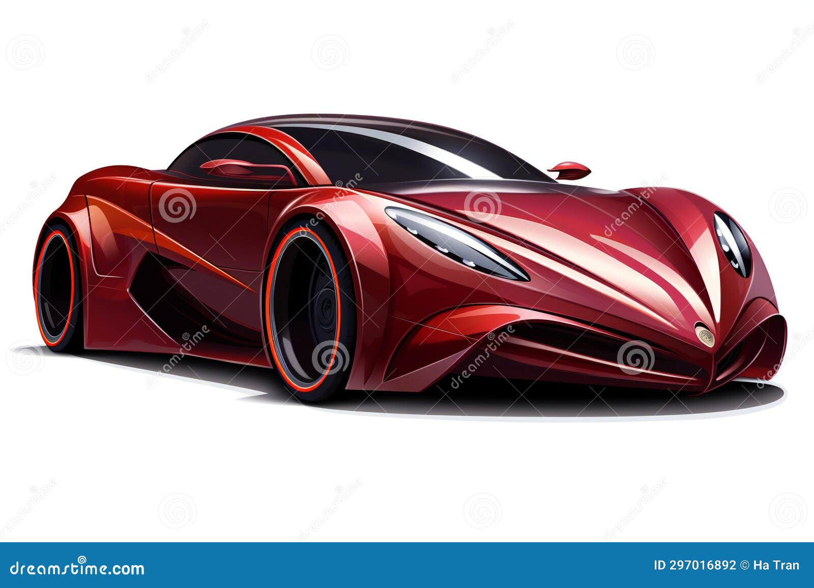 Image of a Red Sports Car on a White Background, Side View Stock