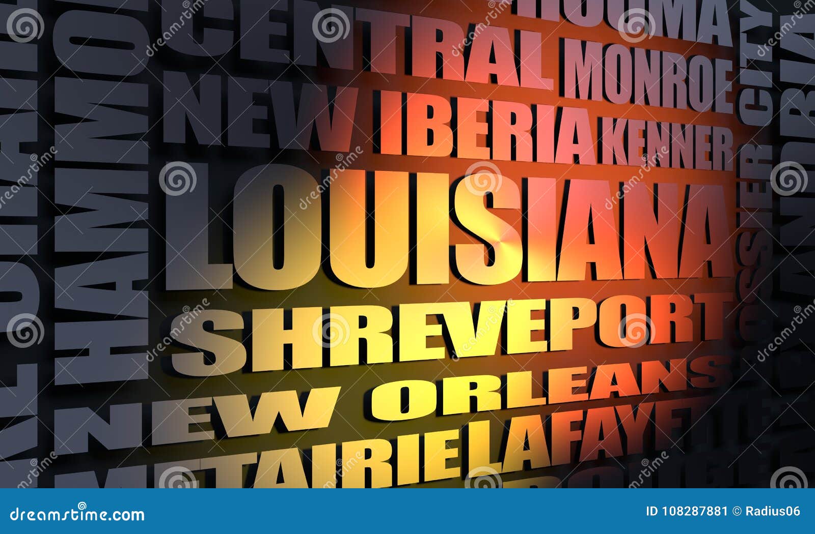 Louisiana cities list stock illustration. Illustration of cartography - 108287881