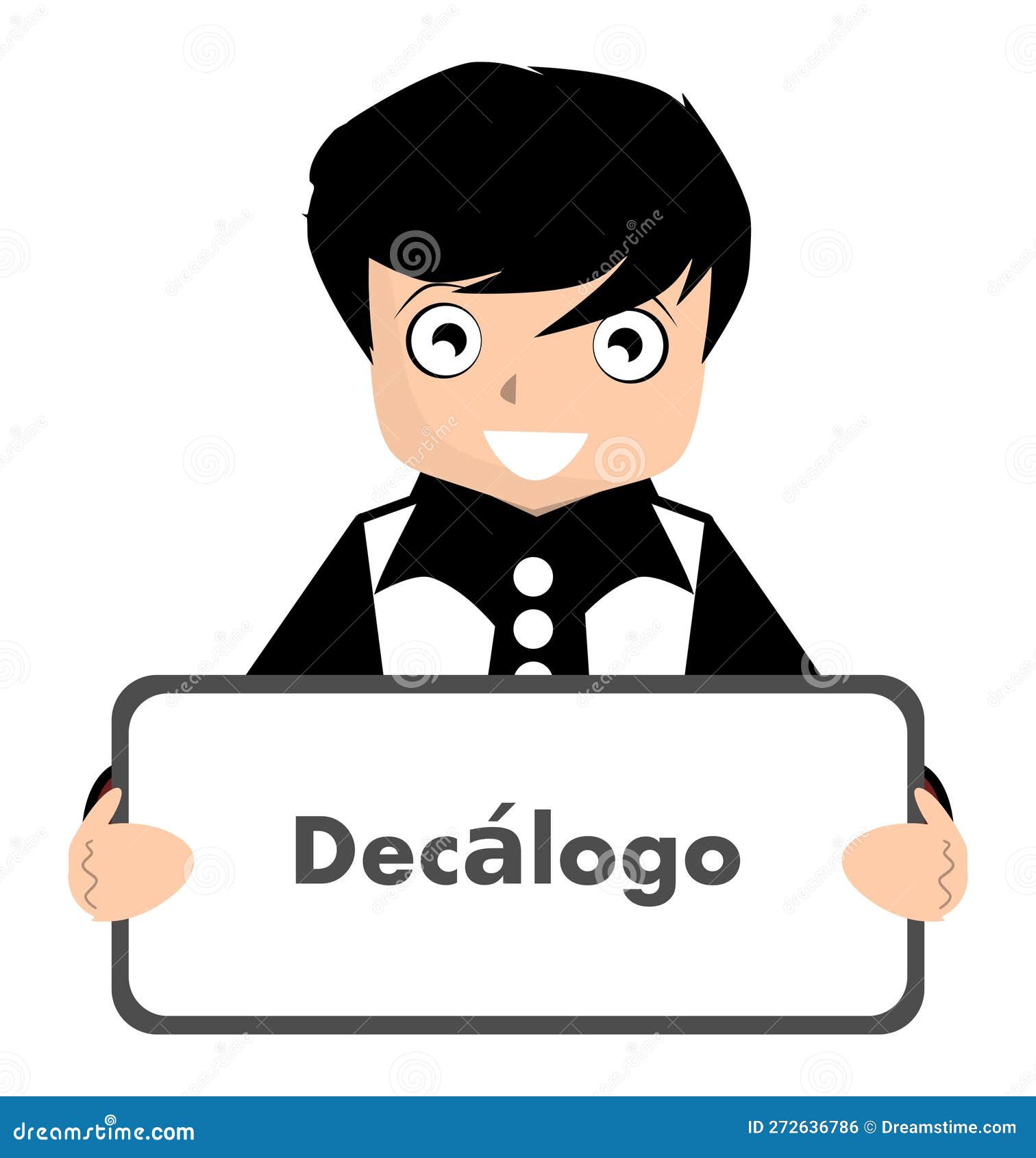 boy with decalogue sign, spanish and portuguese, rules, .