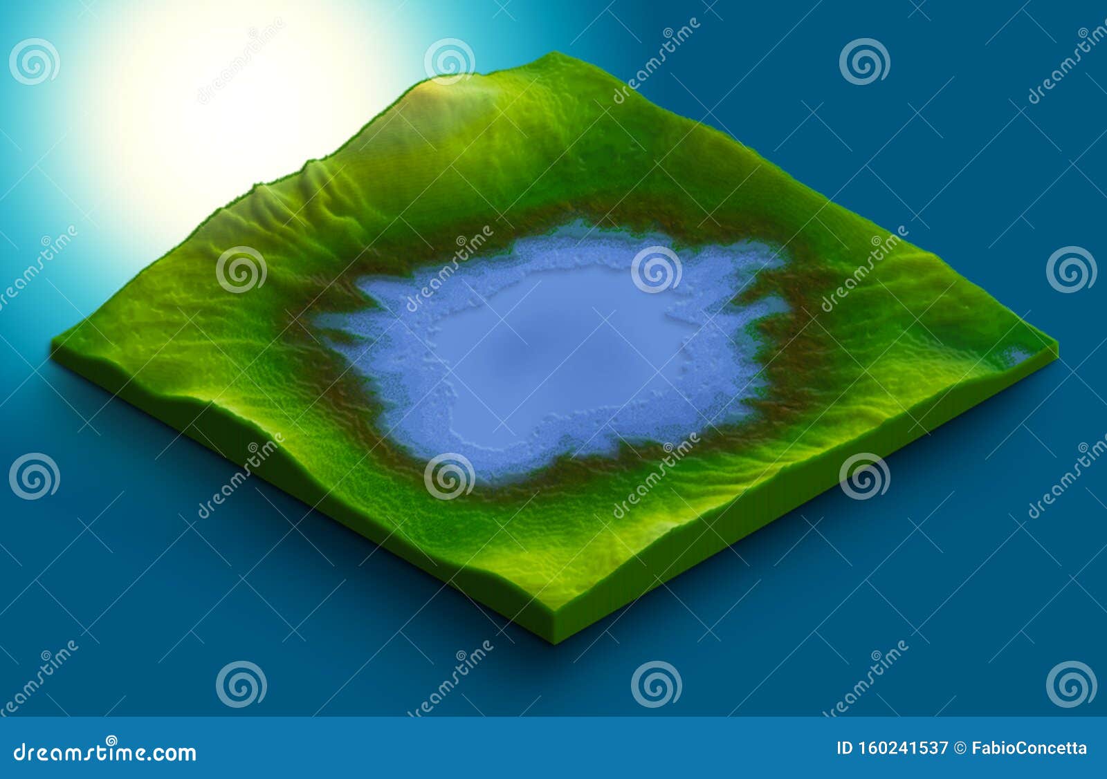 Isometric 3d Map of a Lake in Evaporation of Water Stock Illustration