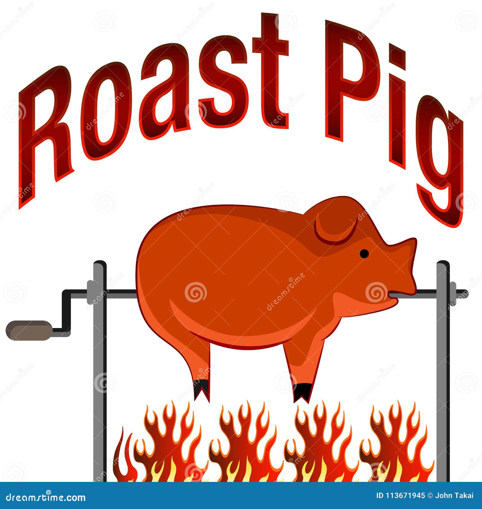 roasted pig cartoon and text
