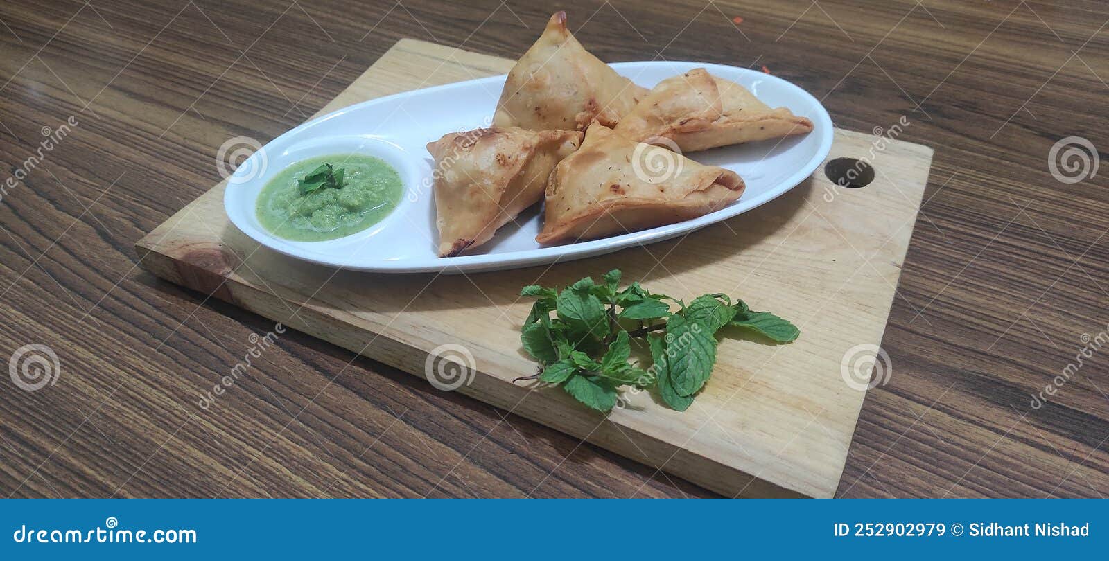 Image of Samosa with Green Chutney on Plate Stock Image Image of