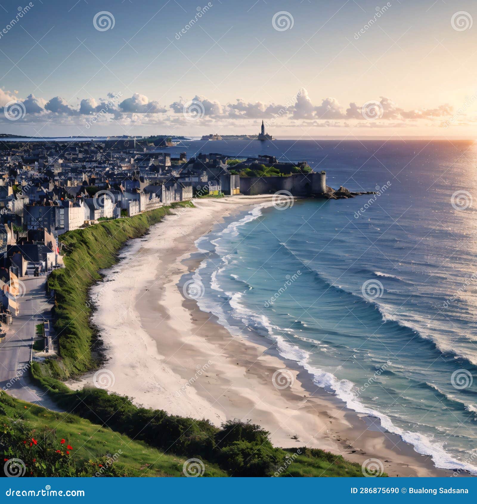 scenic view of sillon beach and and fort national in saint-malo, brittany, france made with generative ai