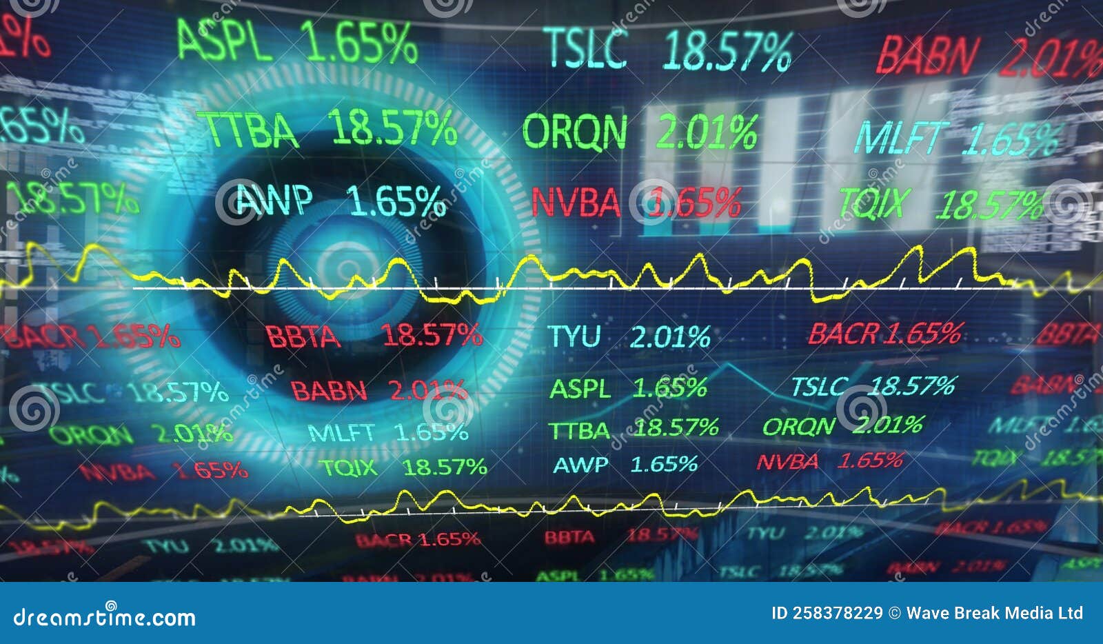 Image of Scope Scanning with Data Processing and Stock Market Over