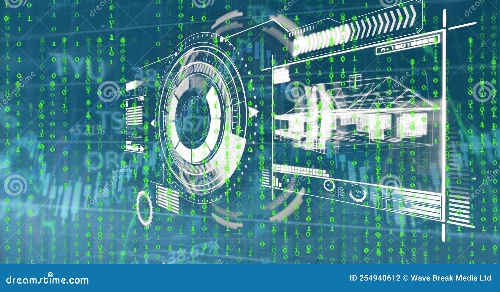 Image of Scope Scanning with Interface, Binary Codes, Graphs Moving Over Trading Board Stock