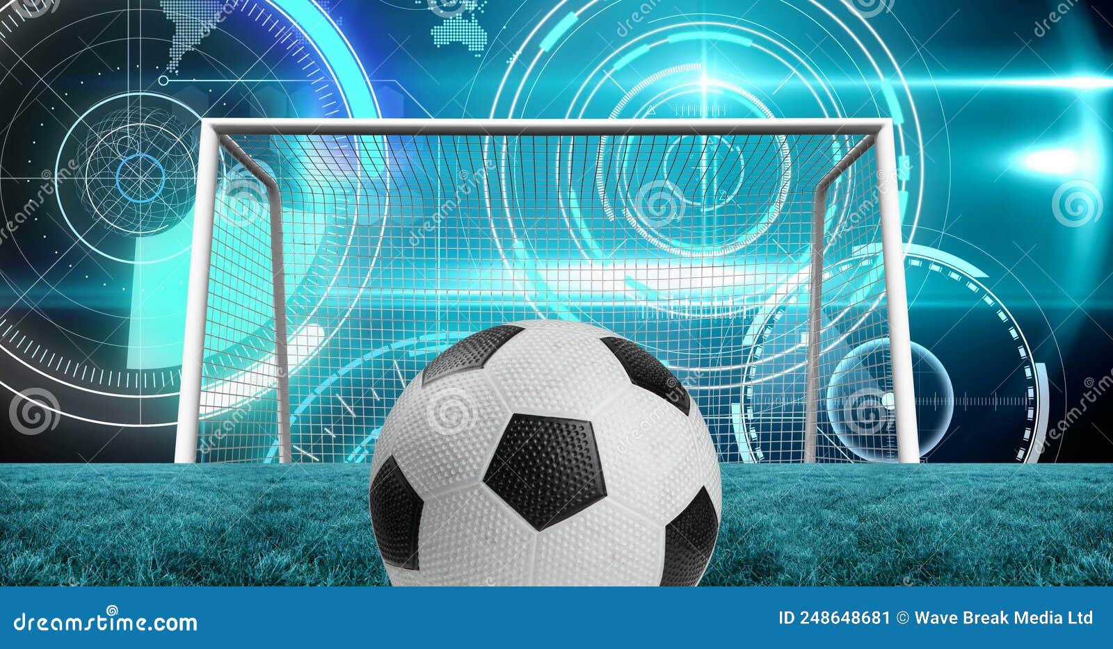 Image of Scopes Scanning and Data Processing Over Football Goal in