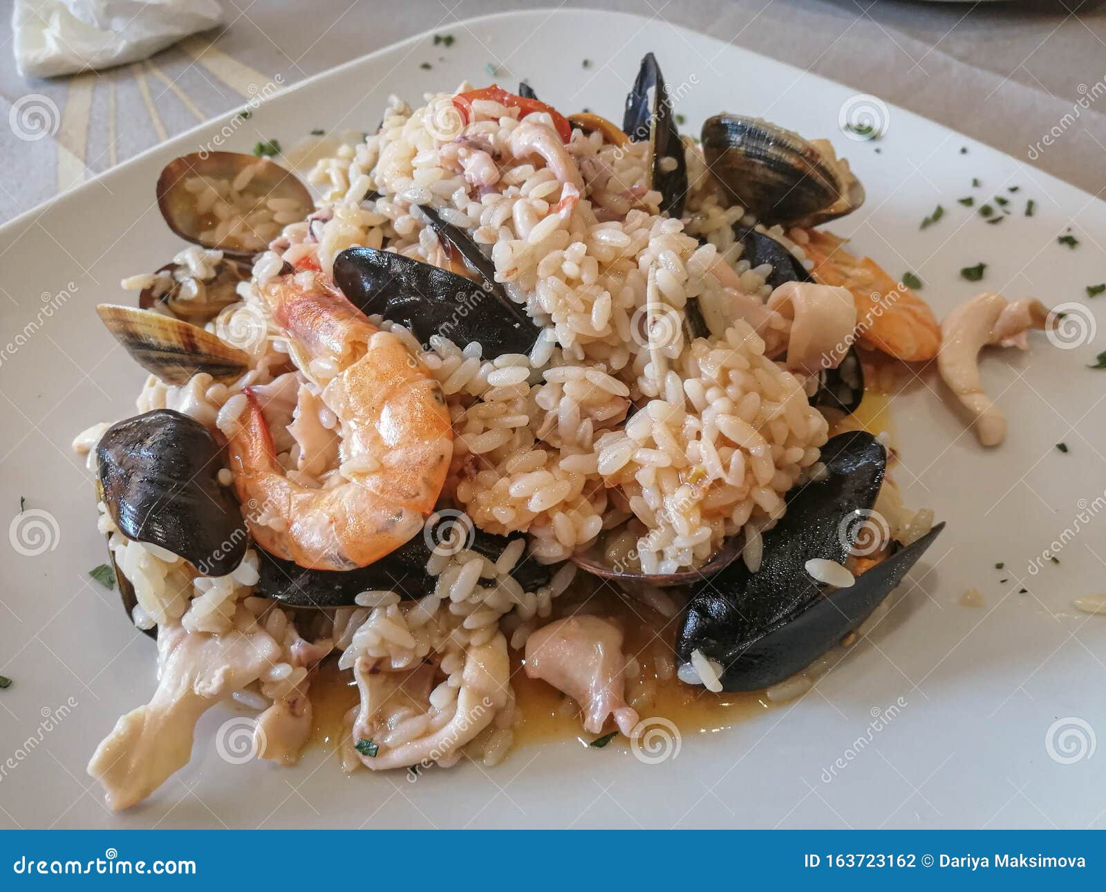 Seafood Risotto with Mussels and Shrimp, Italy Stock Photo Image of