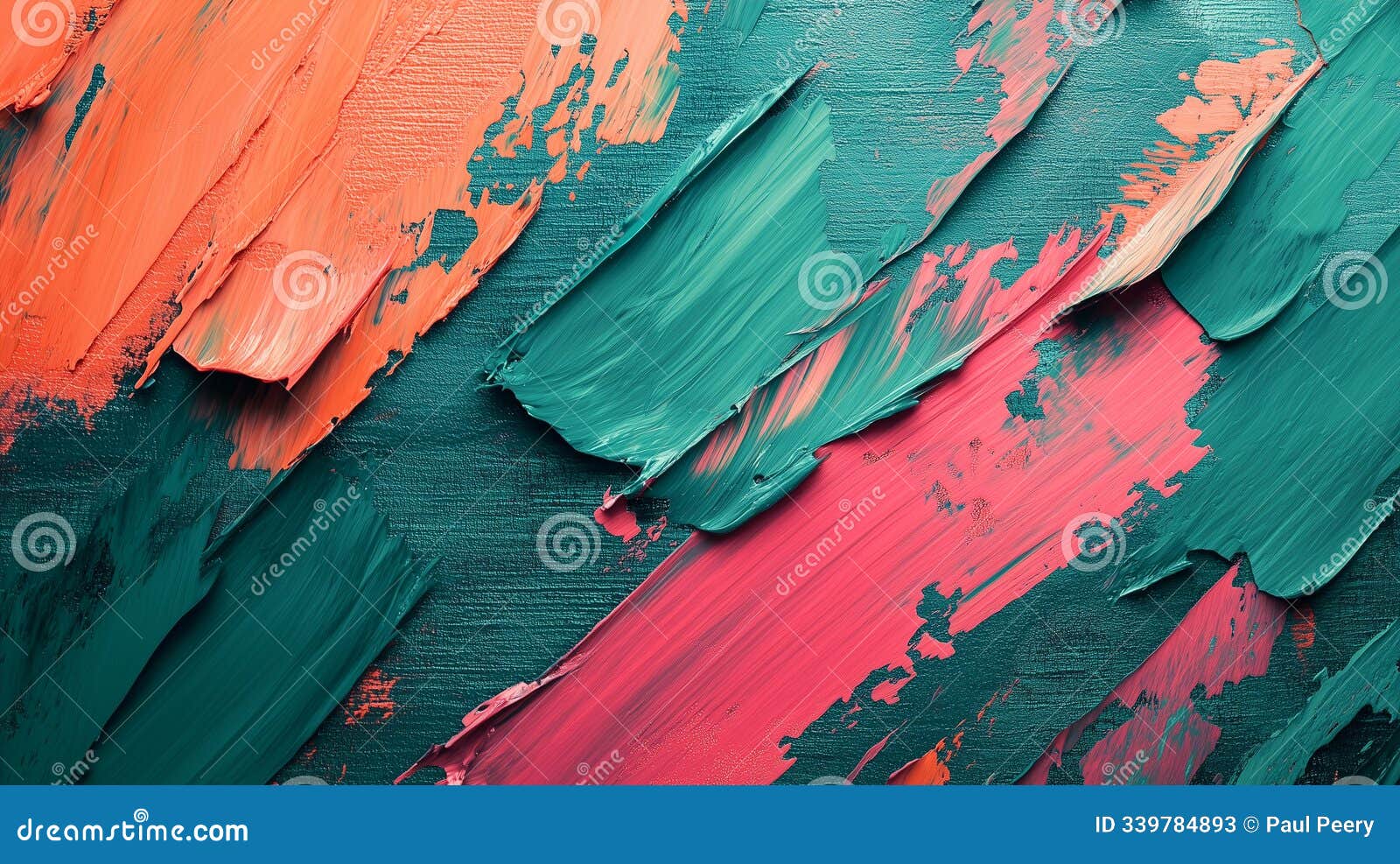 close-up textured abstract teal and orange paint strokes