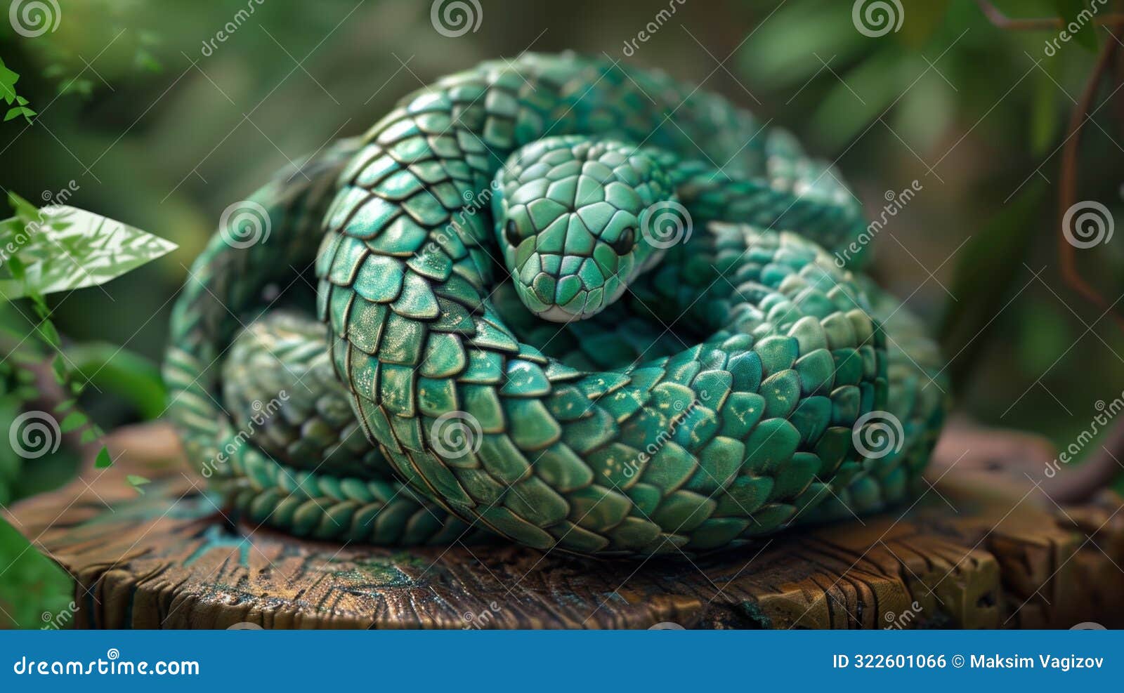 green coiled snake close-up, generative ai