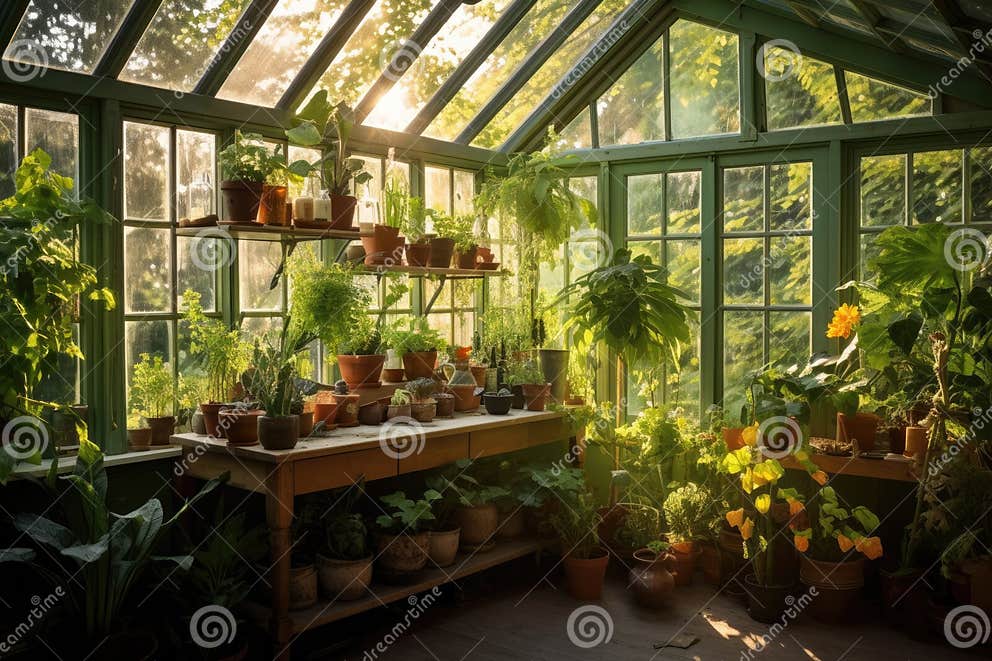 An Image Showcasing a Thriving Greenhouse Filled with an Impressive ...