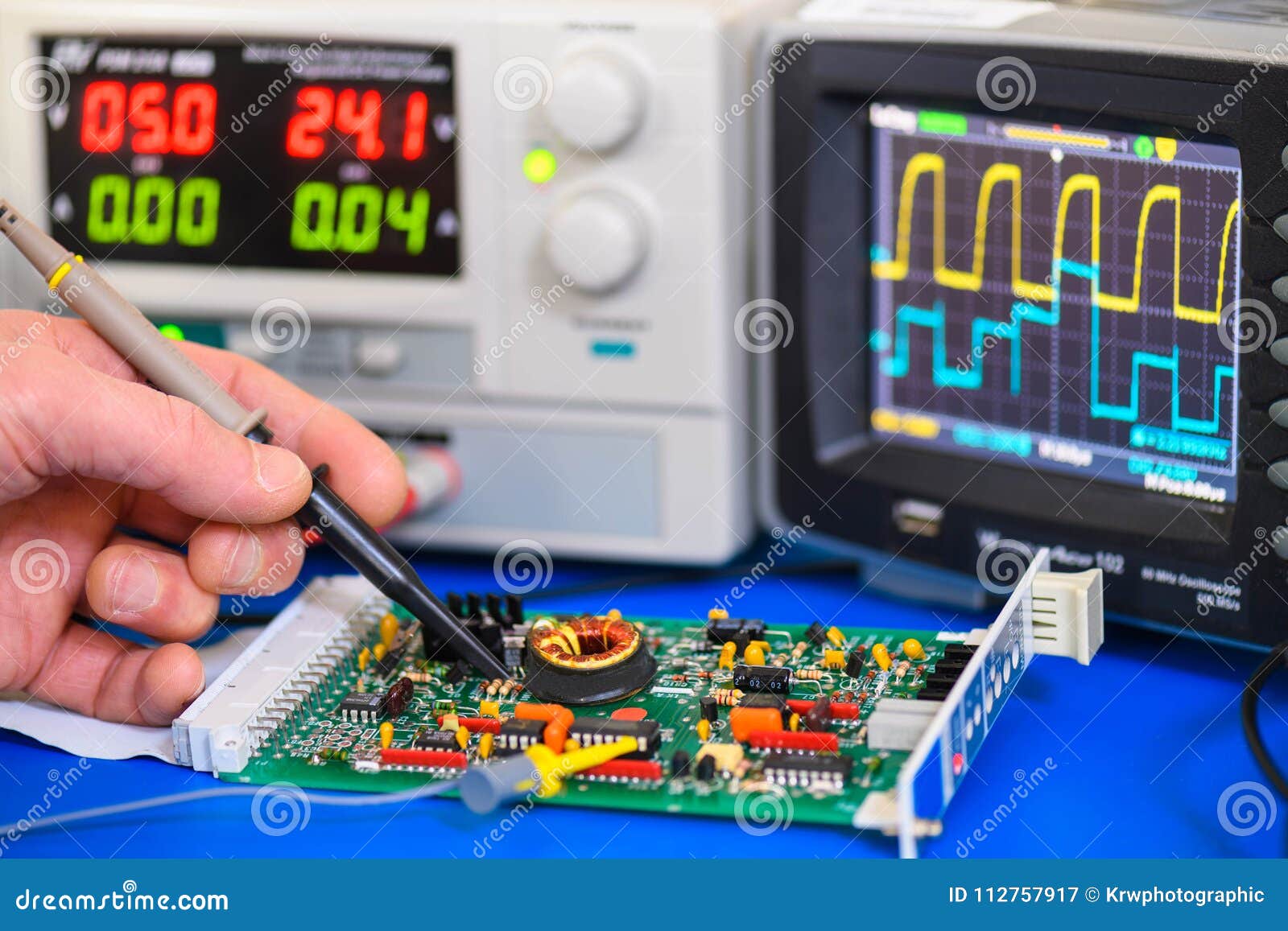 Testing an Electronics Circuit Board Stock Image Image of card