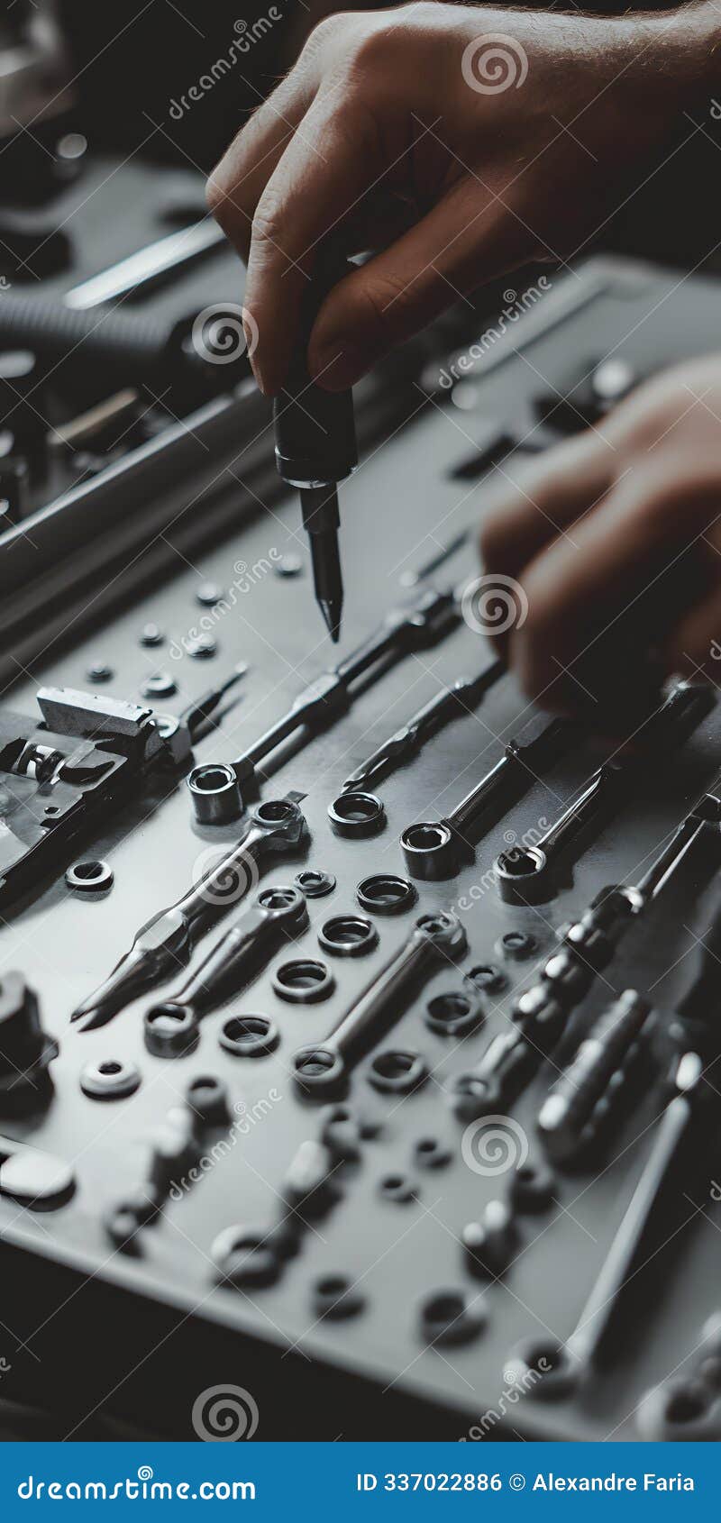 hands working on mechanical tools