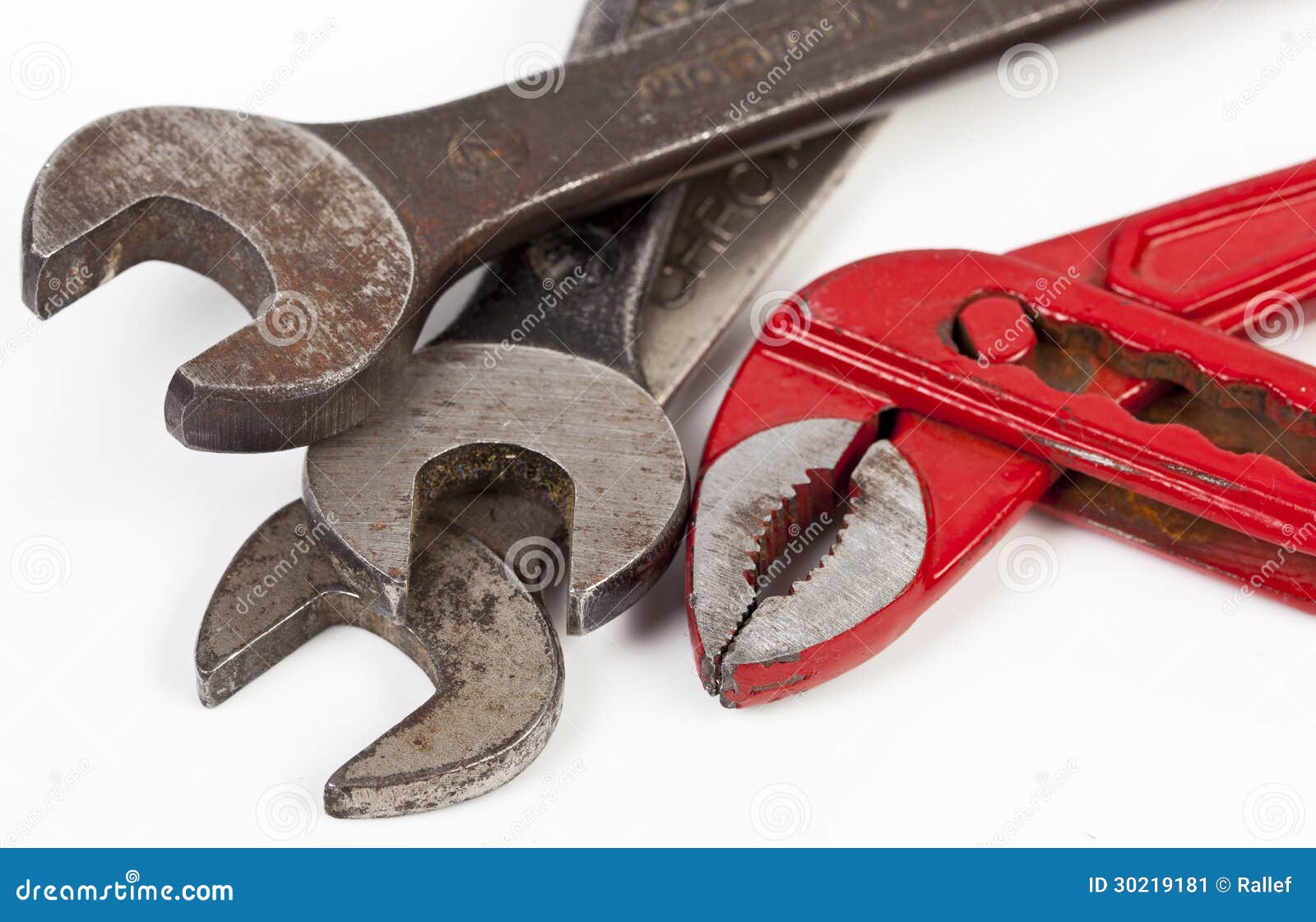 Red Plier and Different Wrenches Stock Image Image of plumber, work
