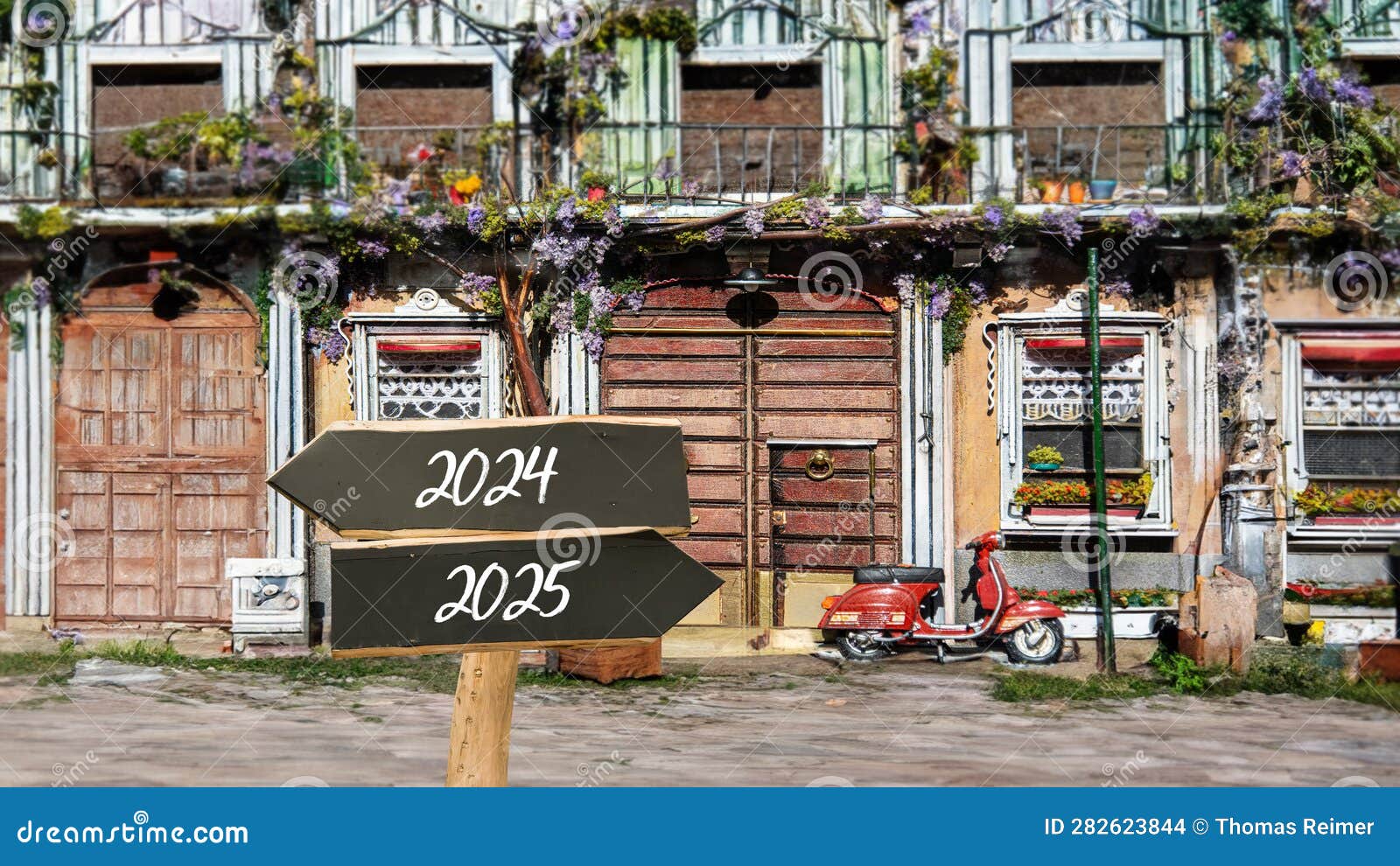 Signposts the Direct Way To 2024 Versus 2025 Stock Photo Image of