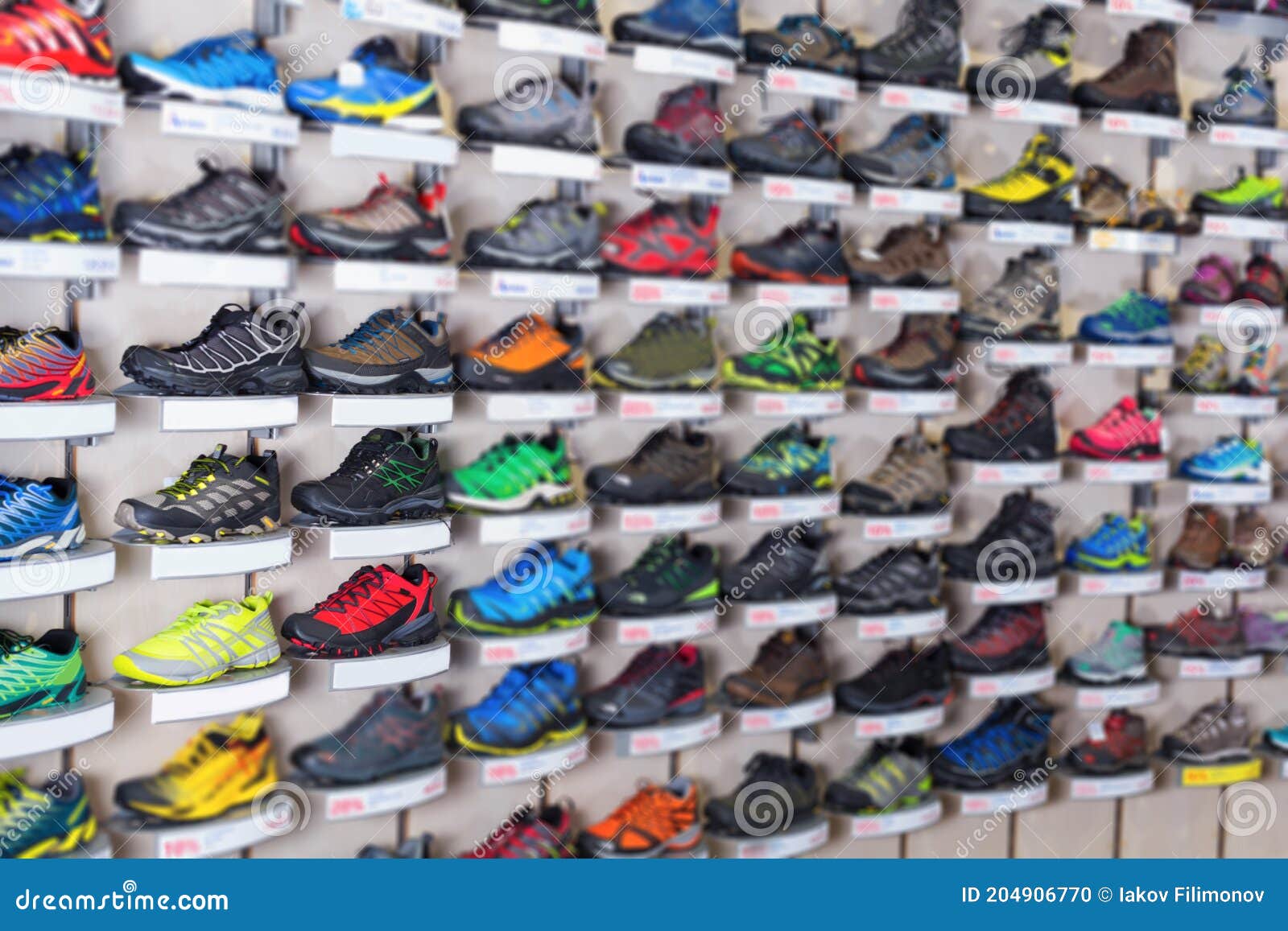 Image of Sport Shoes on Showcase of Sports Shop Stock Photo - Image of ...