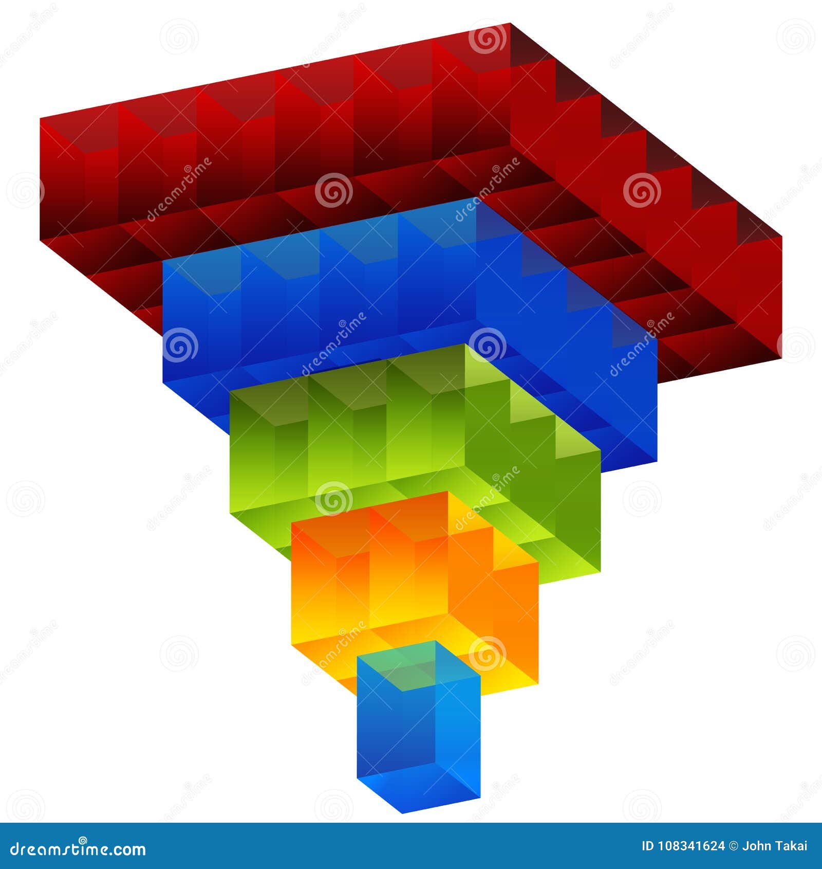 Square 3D Cube Shaped Layered Funnel Chart Stock Vector Illustration
