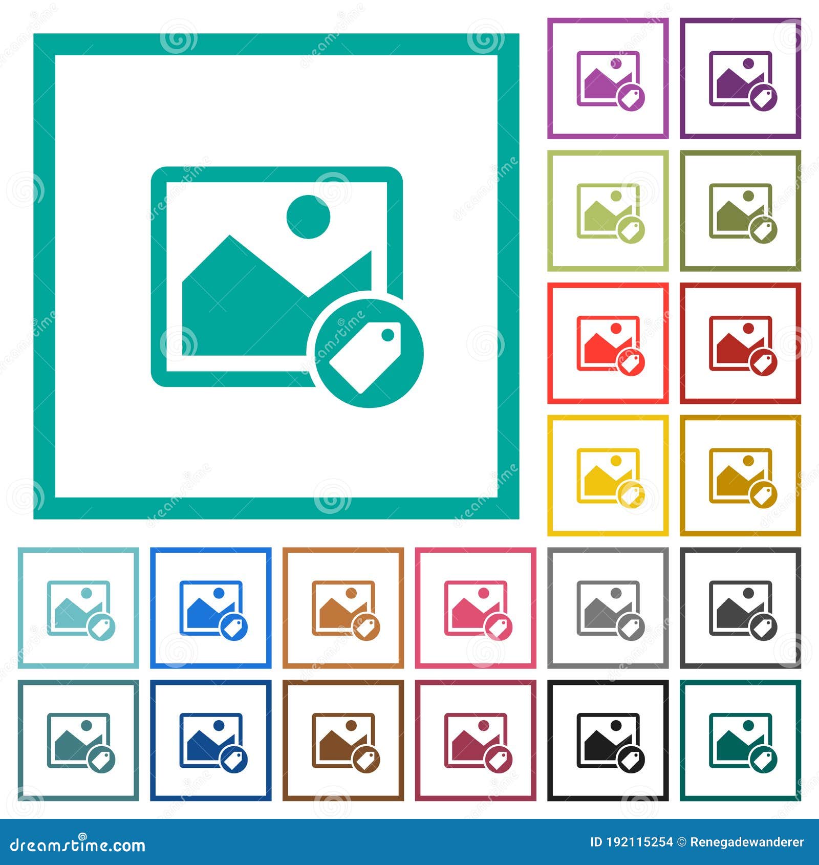 image tagging flat color icons with quadrant frames