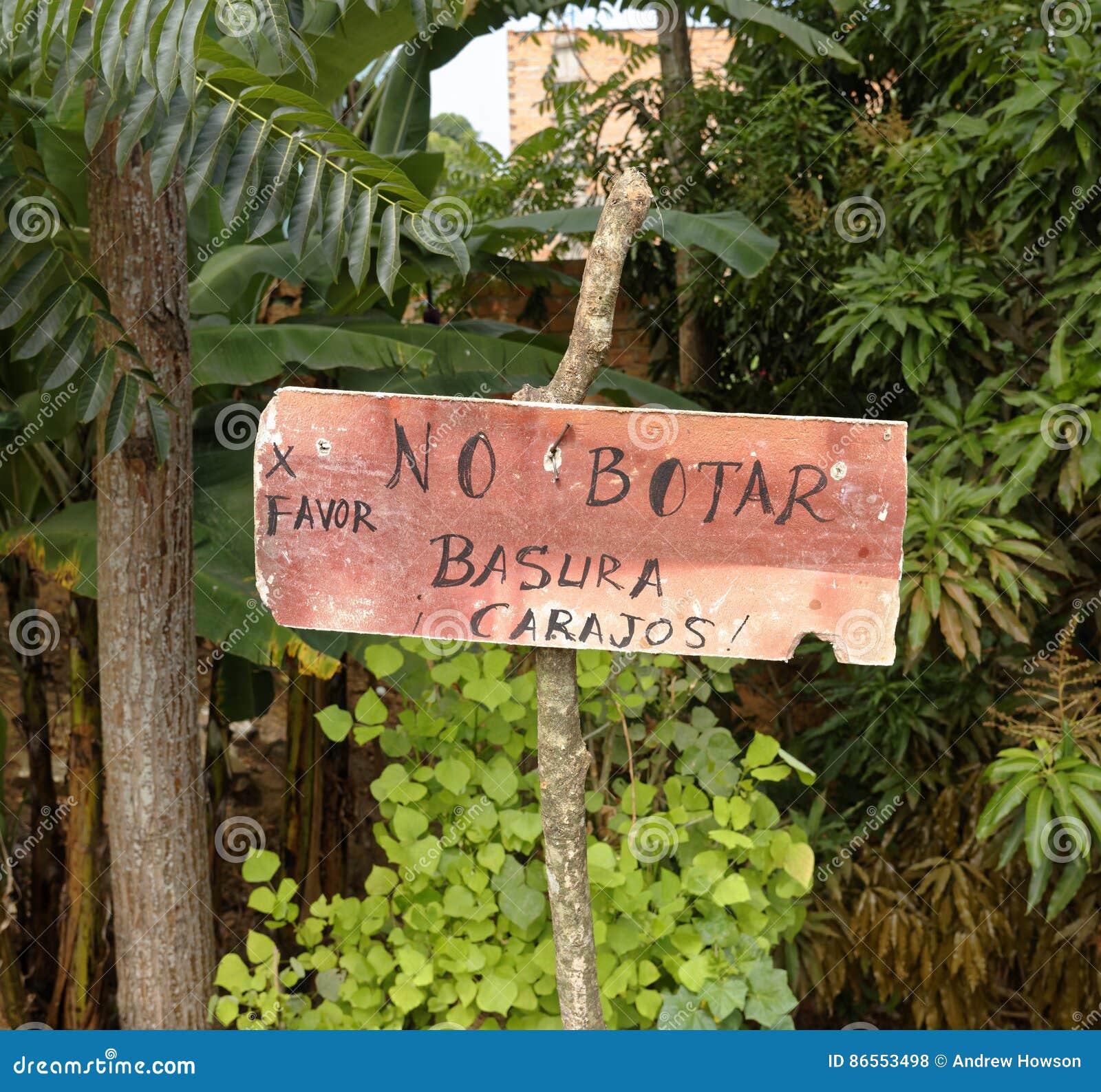 spanish no littering sign,lamas castle, san martin, peru