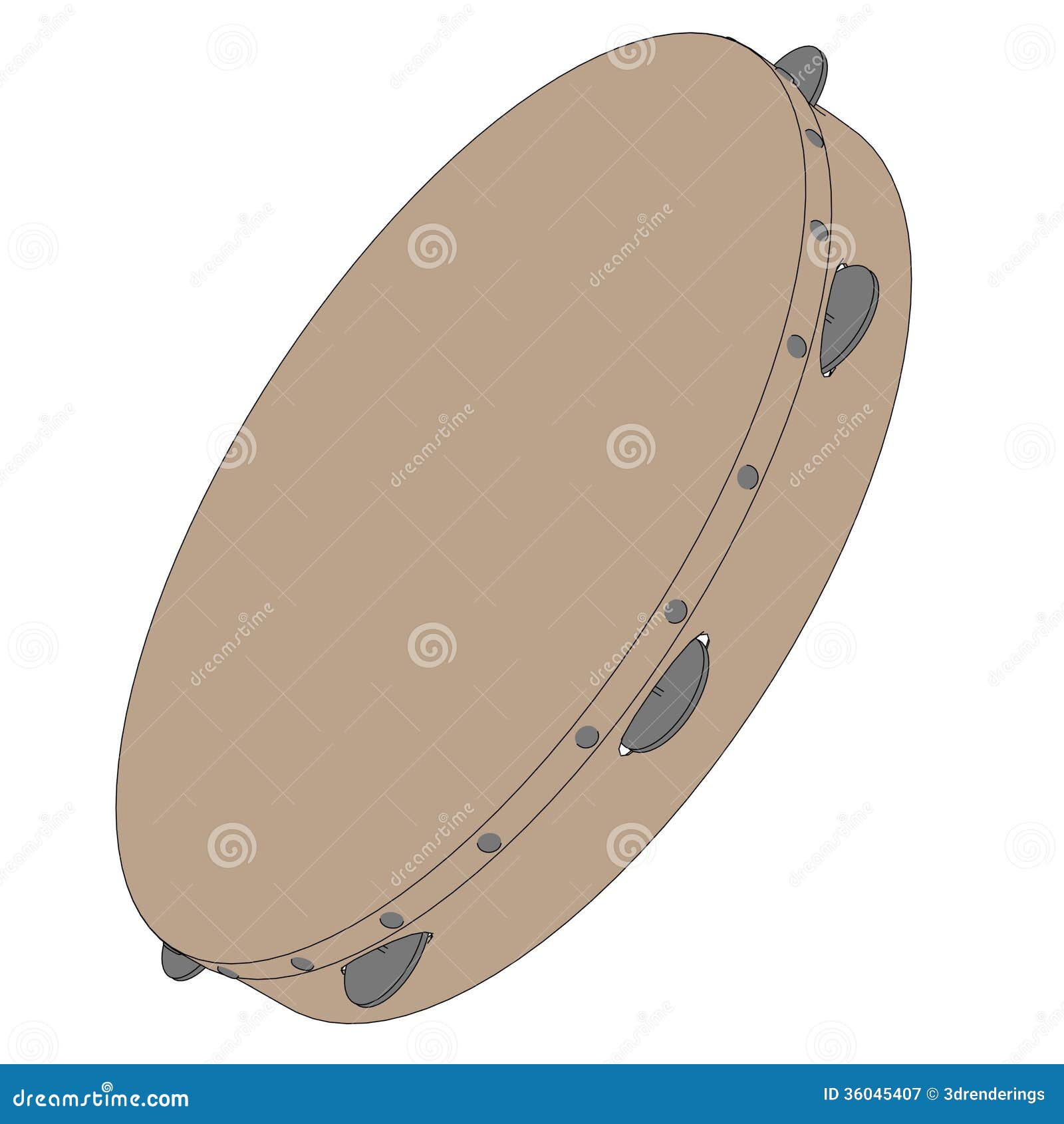 Tambourine Drum Illustration Drawing Realistic And White Background