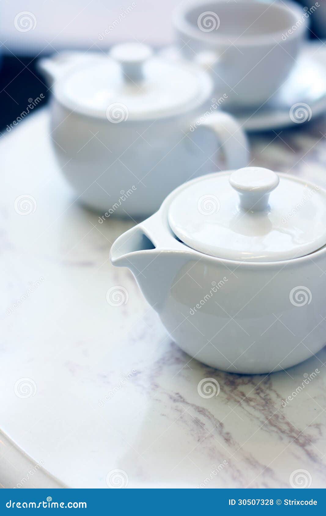 Image of Teapots on a Table in Cafe Stock Photo Image of object