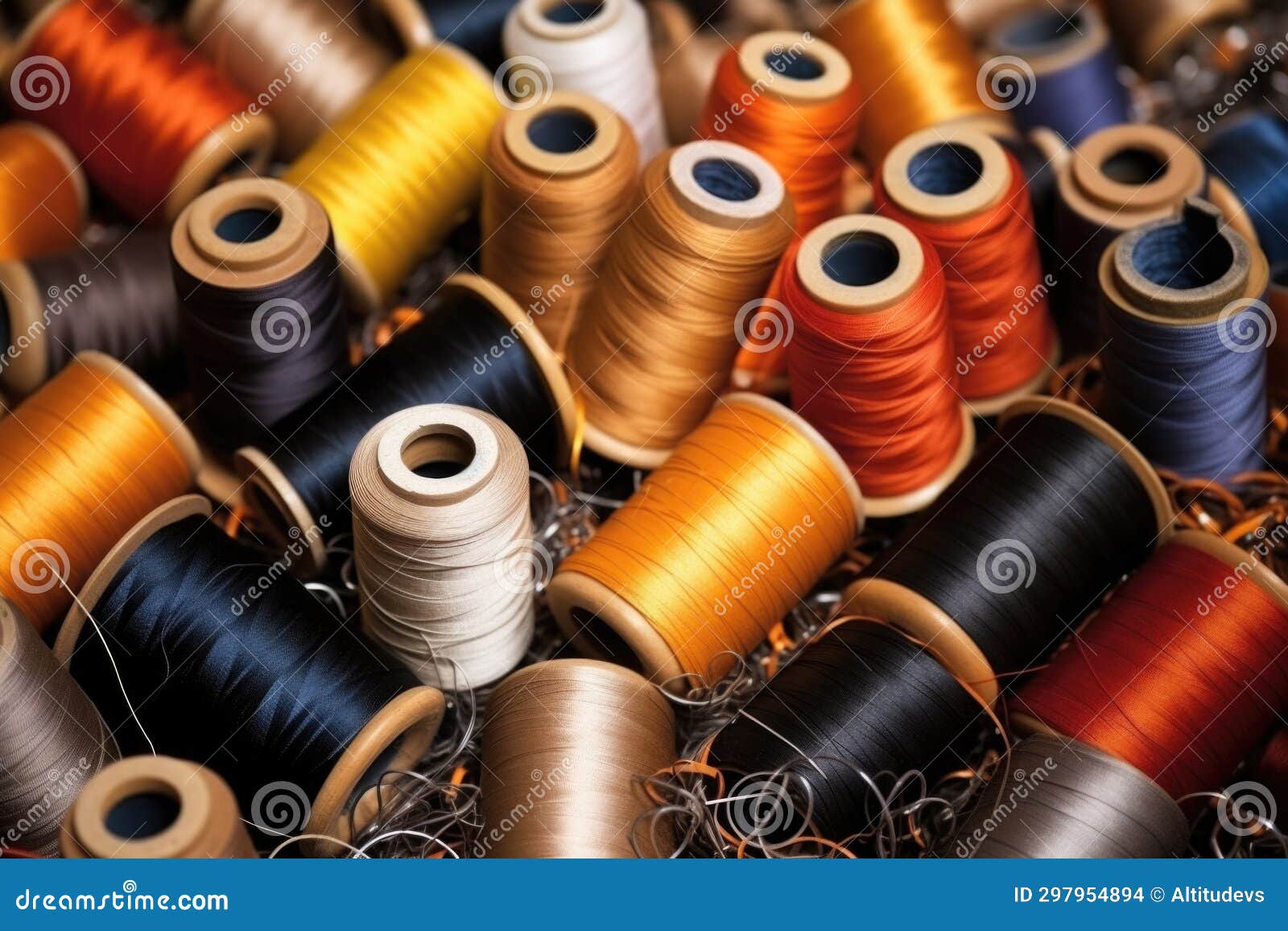 image of thread reels with snippets of leather