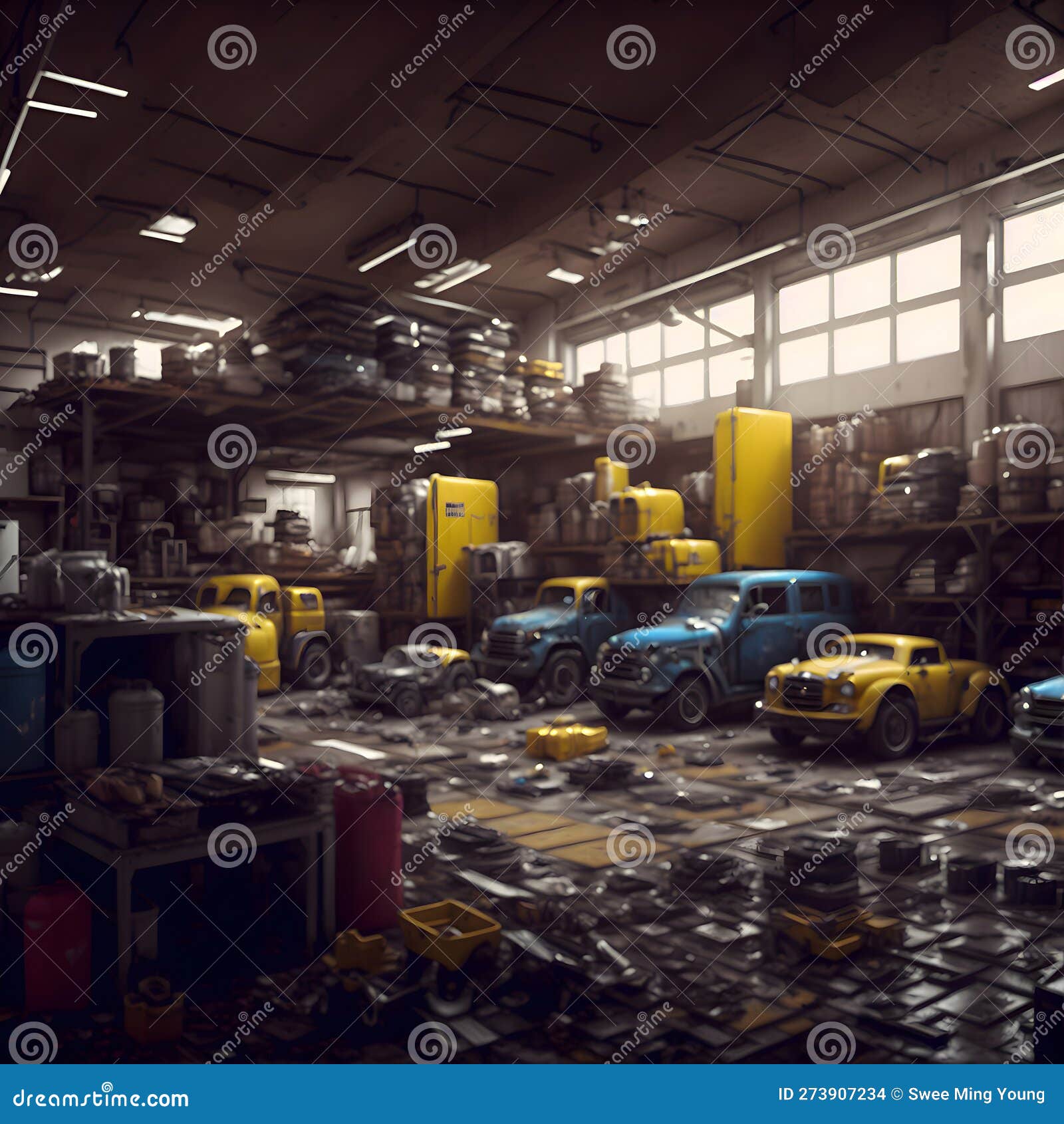 image of various messiest workshop fully filled with all kind of different messy environmental scene.