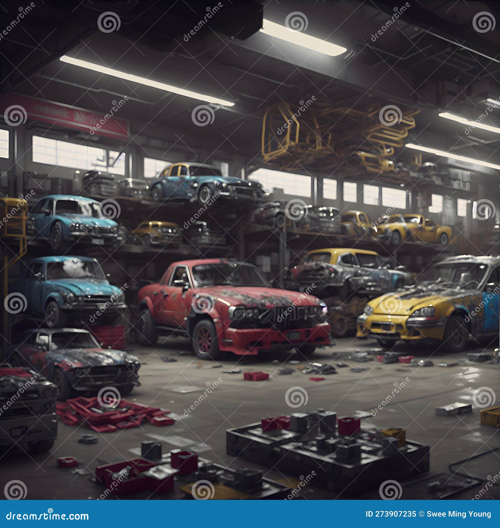 image of various messiest workshop fully filled with all kind of different messy environmental scene.