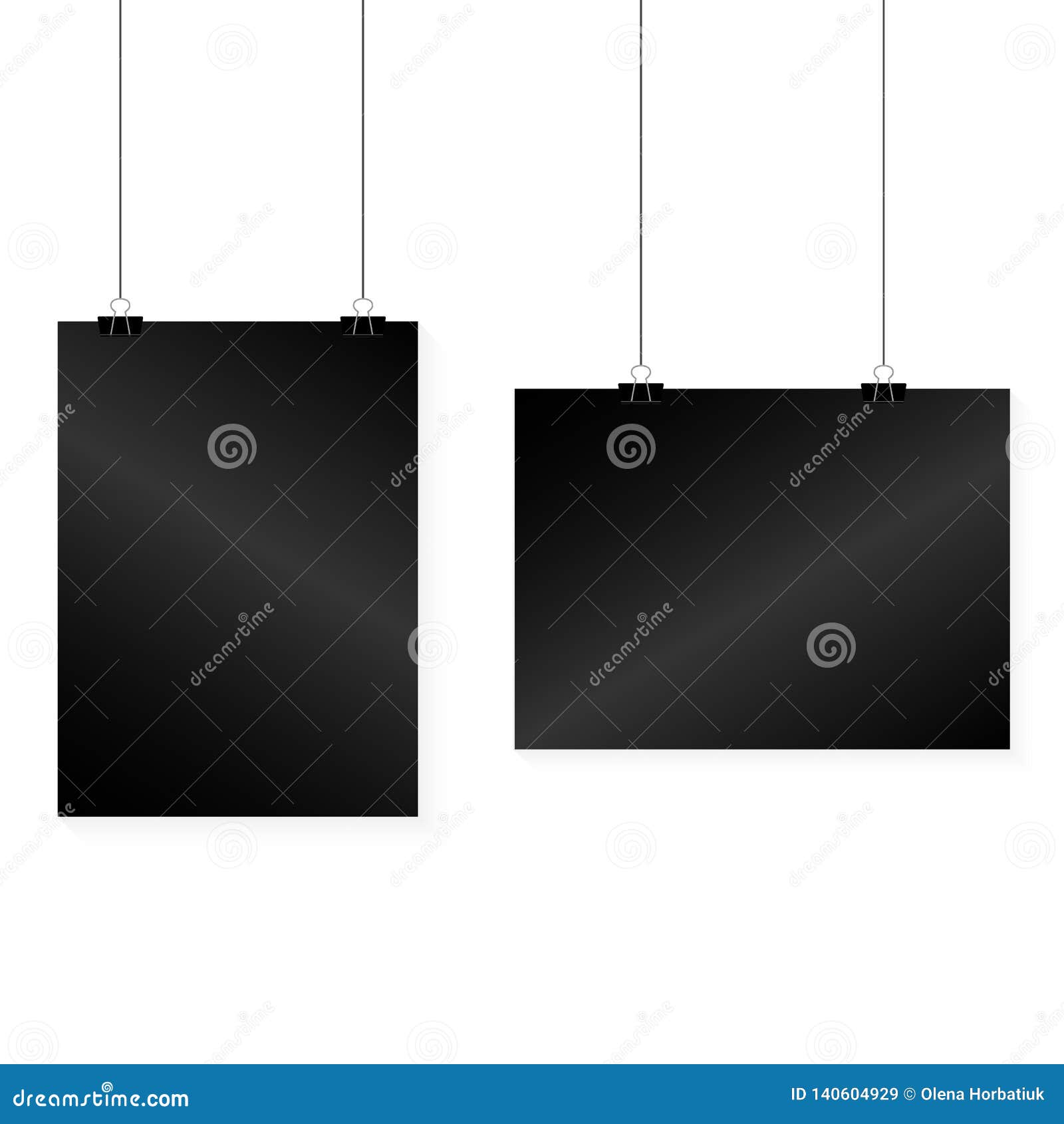 Download Image Vector Black Poster Hanging On Binder. Grey Wall With Mock Up Empty Paper Blank. Layout ...