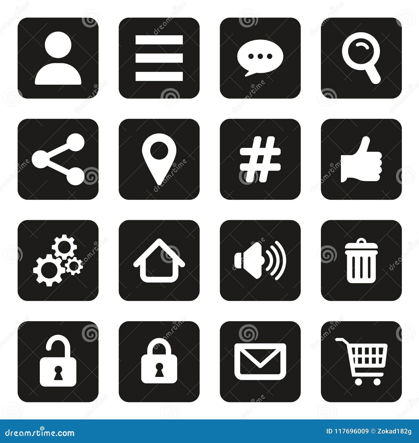 App Menu Icons White On Black Stock Vector Illustration Of Engine Envelope