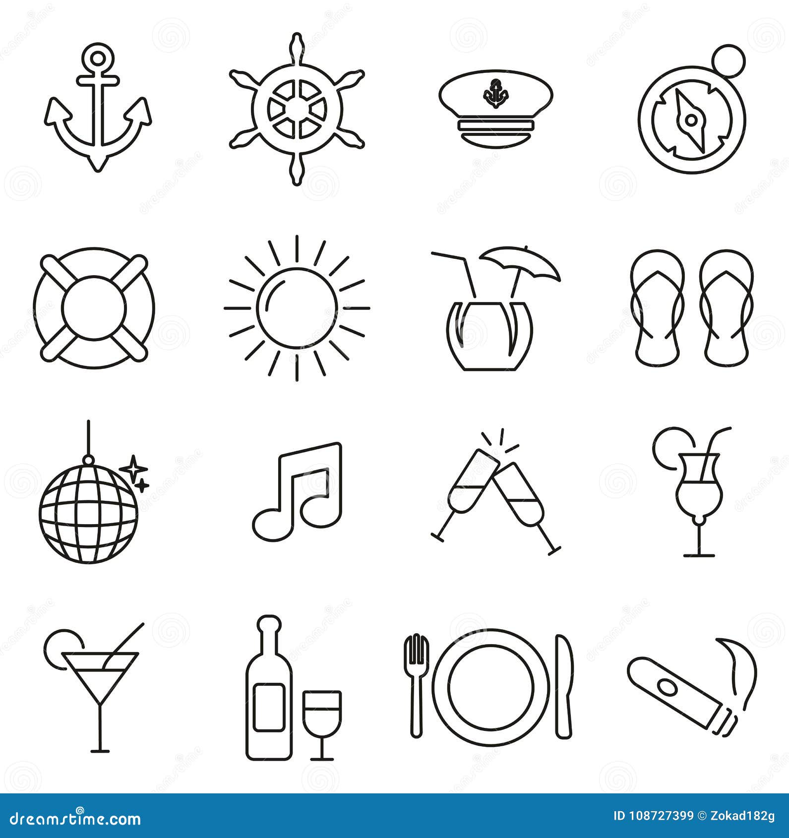 boat cruise icons thin line   set