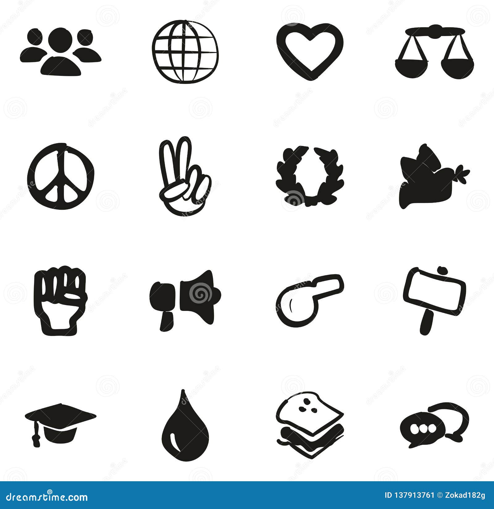 Human Rights Icons Freehand Fill Stock Vector - Illustration of globe