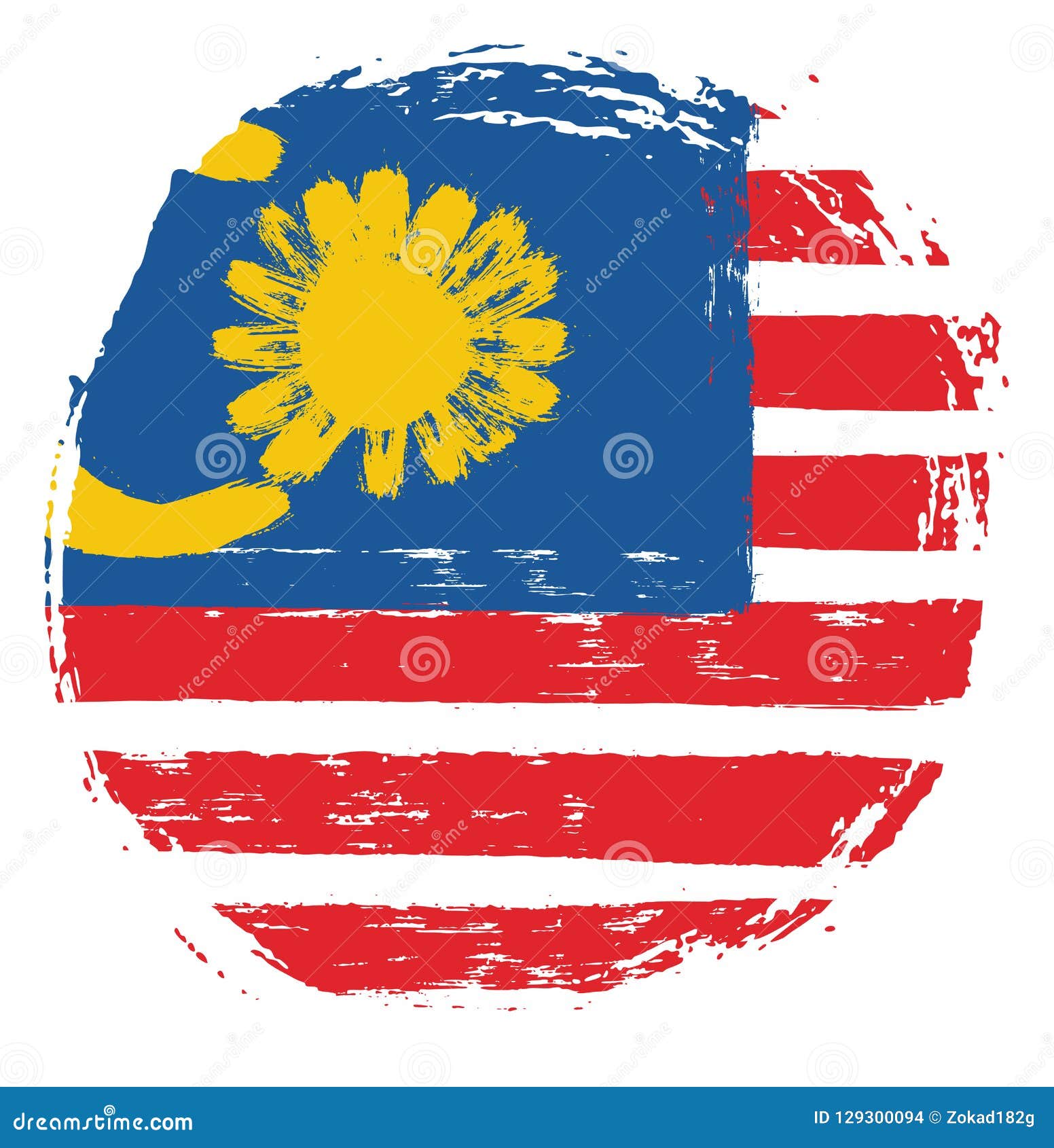 Malaysia Circle Flag Vector Hand Painted with Rounded Brush Stock