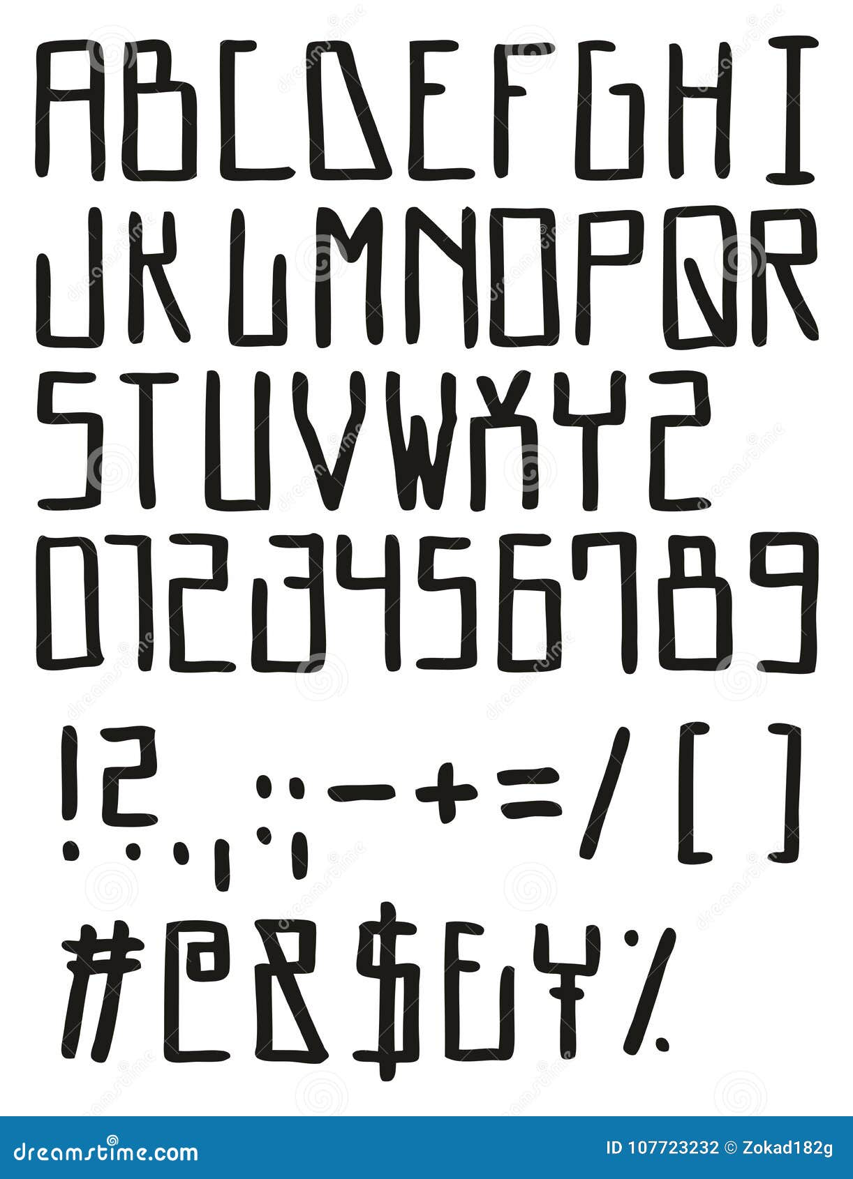 Tall Block Hipster Style Freehand Vector Font With Uppercase Letters