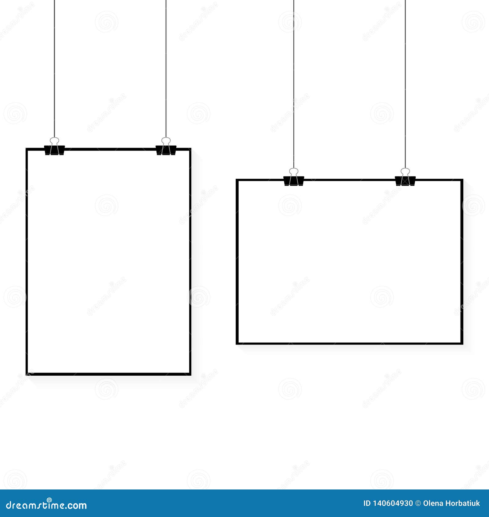 Image Vector White Poster Hanging On Binder. Grey Wall With Mock Up Empty Paper Blank. Layout ...