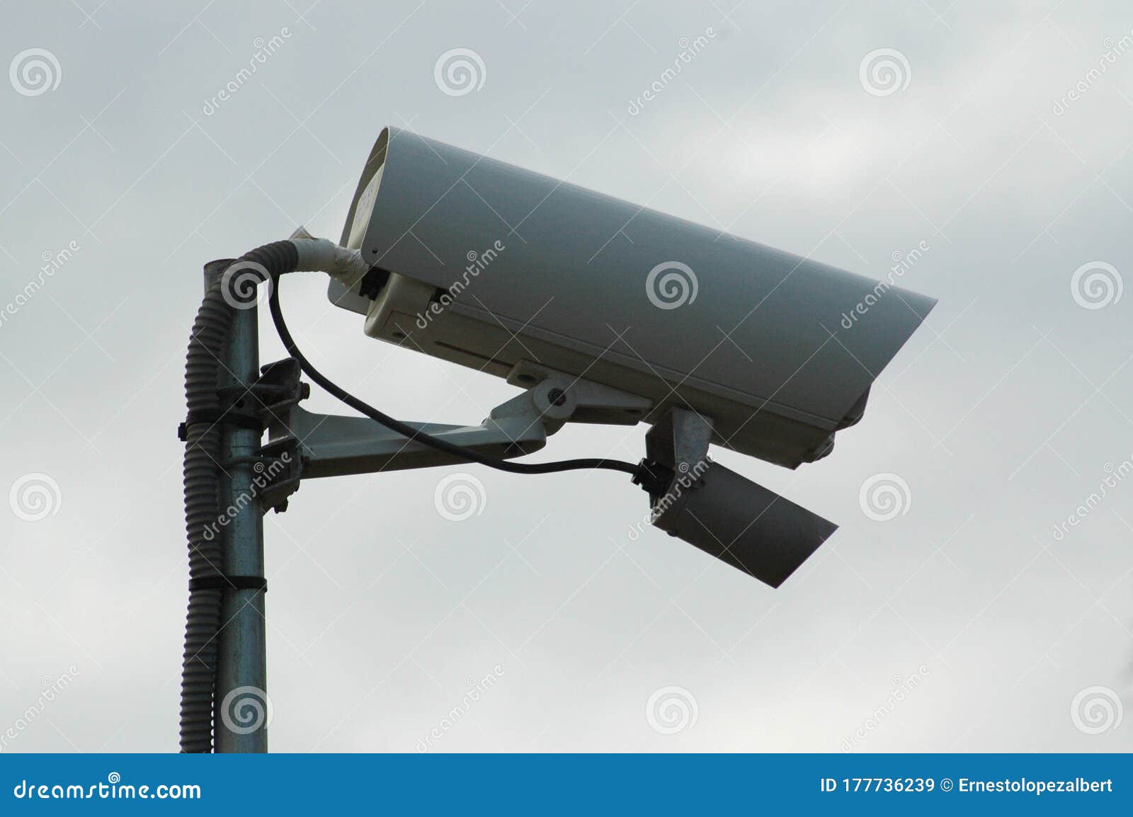 outdoor video surveillance camera on a cloudy day