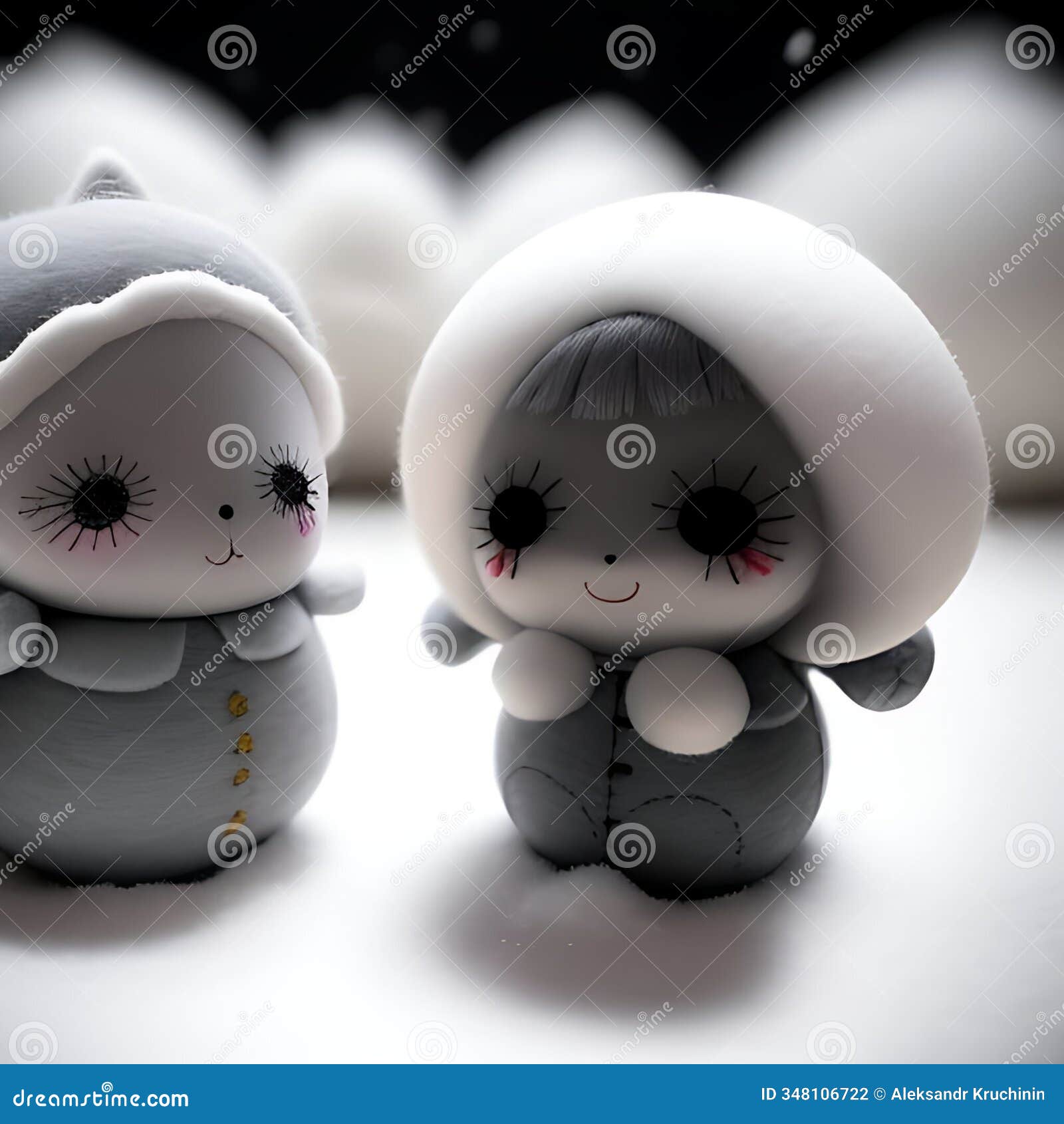 two cute dolls made in the style of kawaii