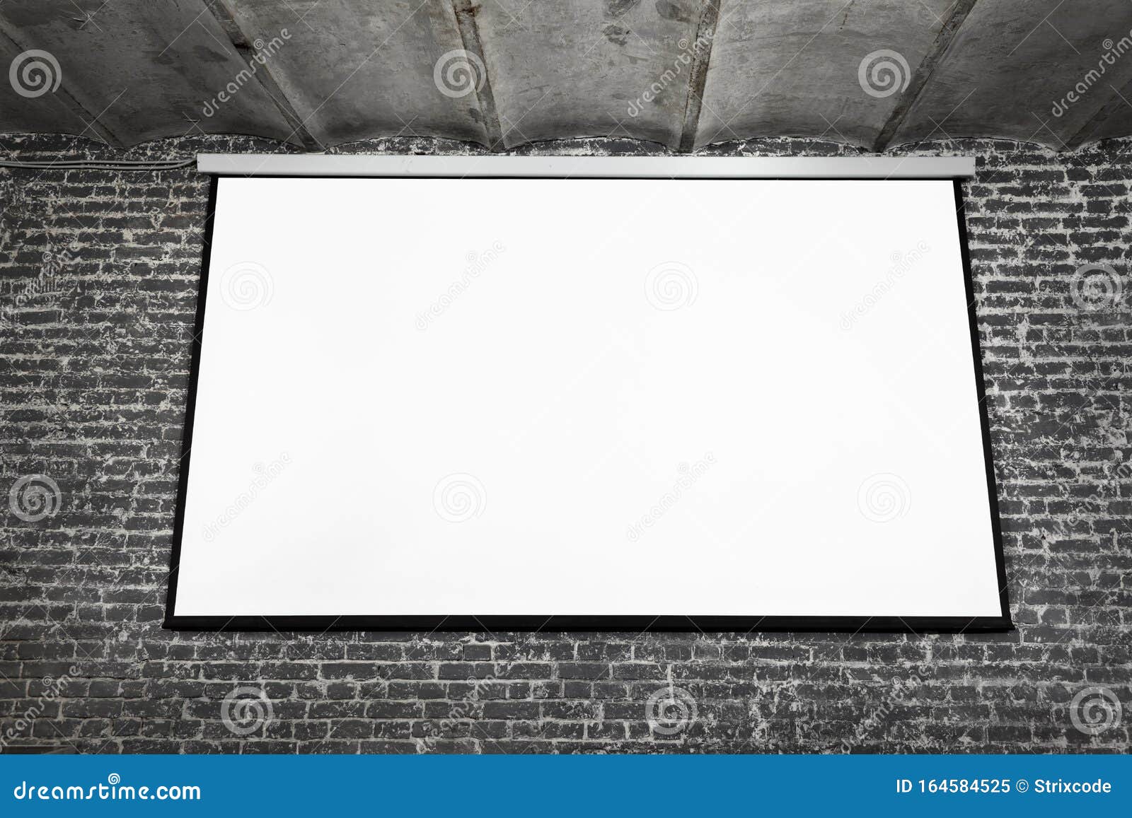 Image of White Projector Screen on Gray Brick Wall Stock Image Image