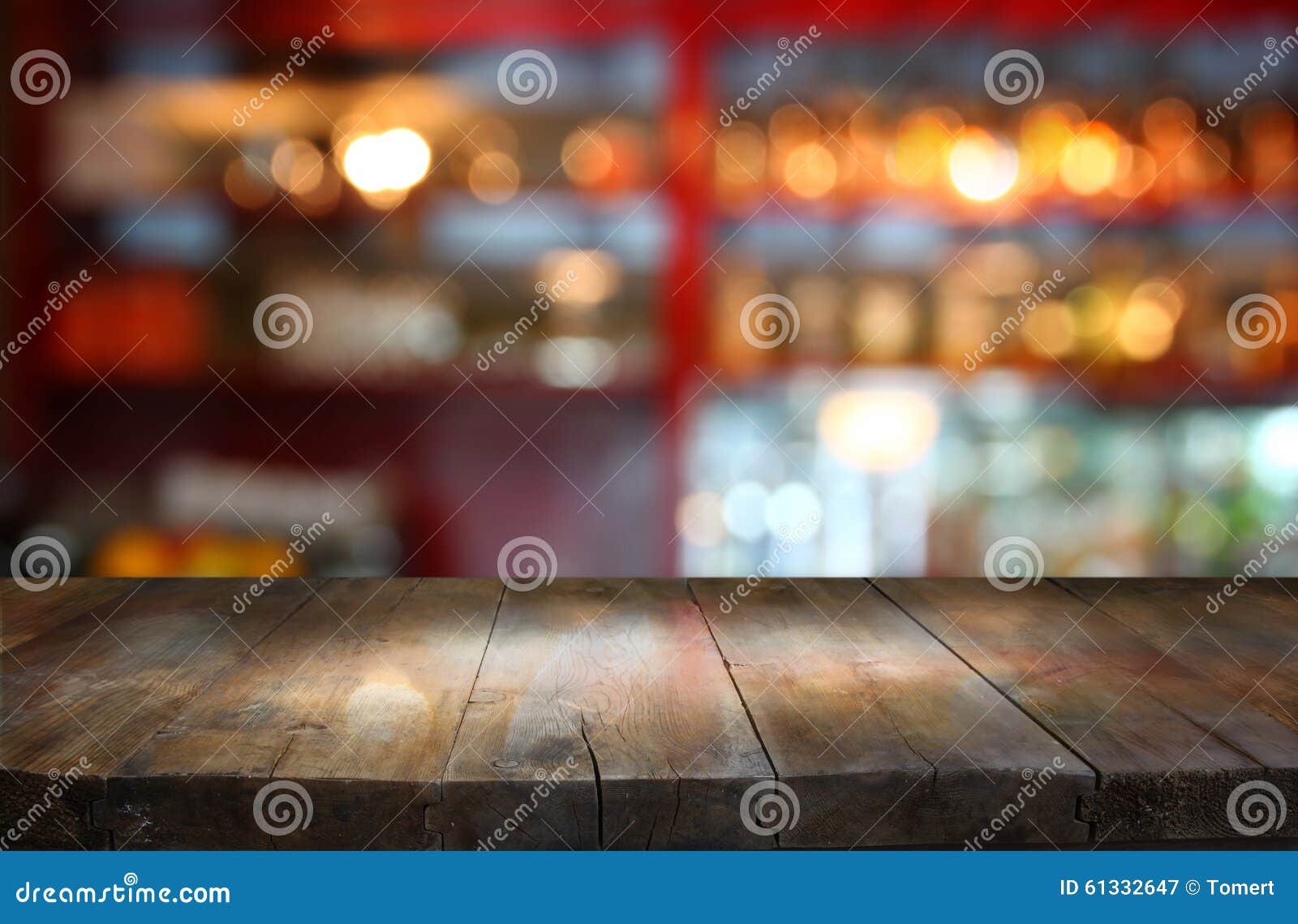 Image Of Wooden Table In Front Of Abstract Blurred Background Of Restaurant  Lights Stock Photo 61332647 - Megapixl