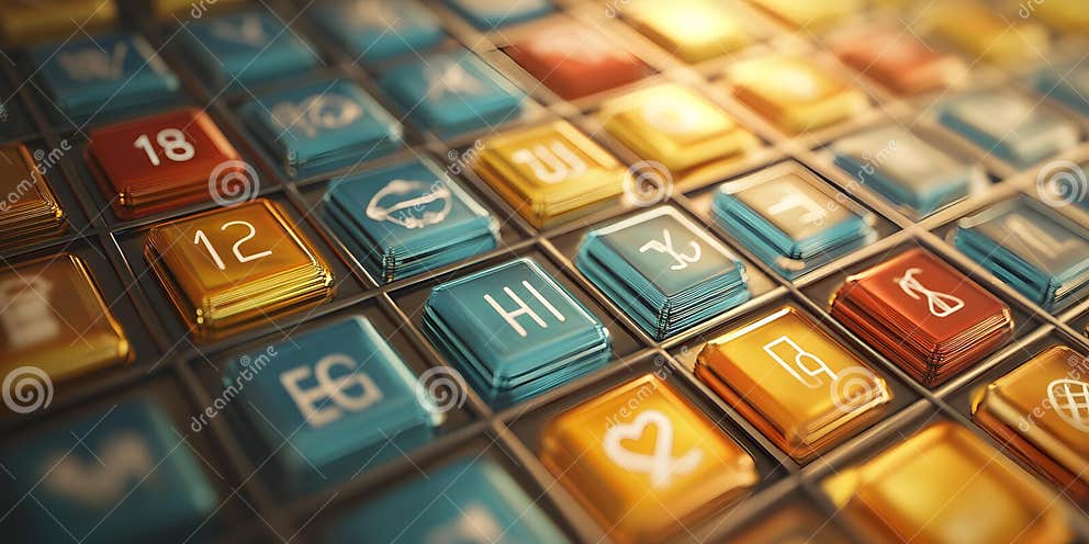 Colorful Array of Symbolic Buttons Stock Illustration - Illustration of ...