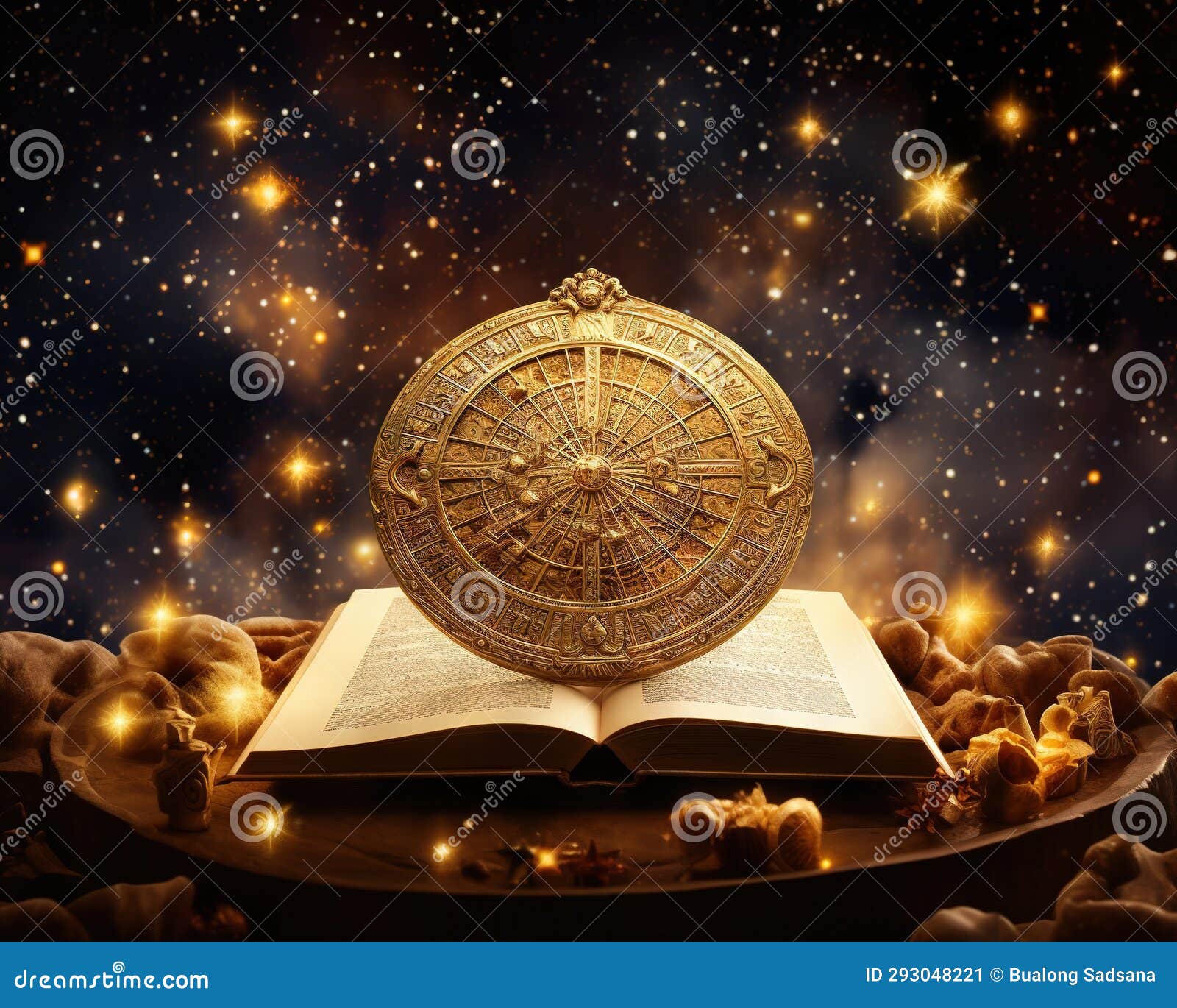 the zodiac sign of libro gold has scales and stars on the night sky.