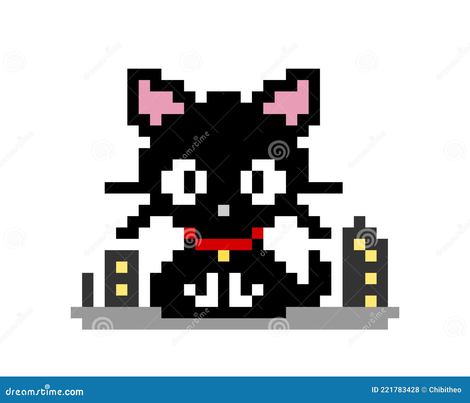 Ícone de animal de gato preto de pixel de 8 bits para ativos de jogo em  ilustrações vetoriais