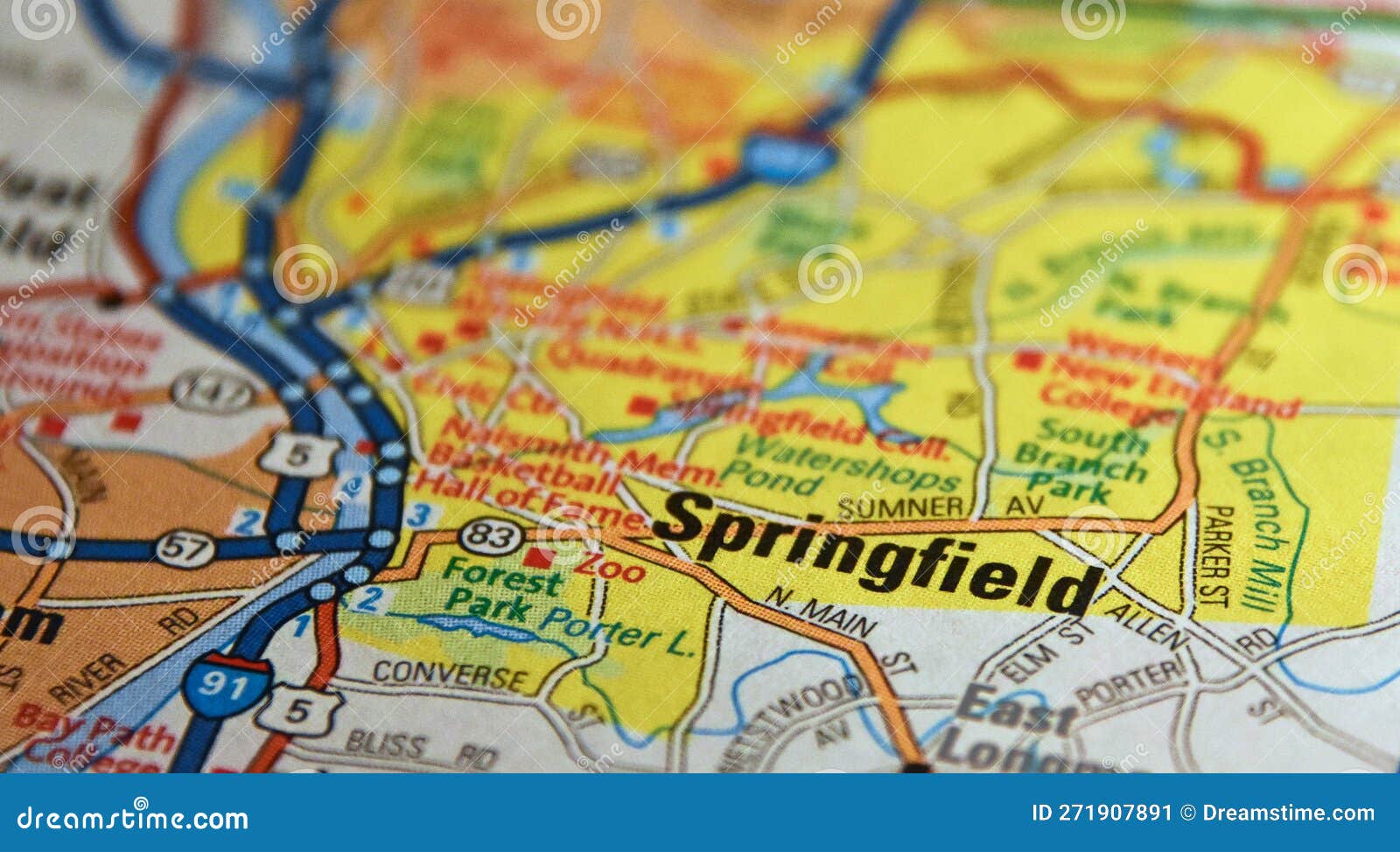 Imagen De Mapa De Springfield Massachusetts Imagen de archivo Imagen