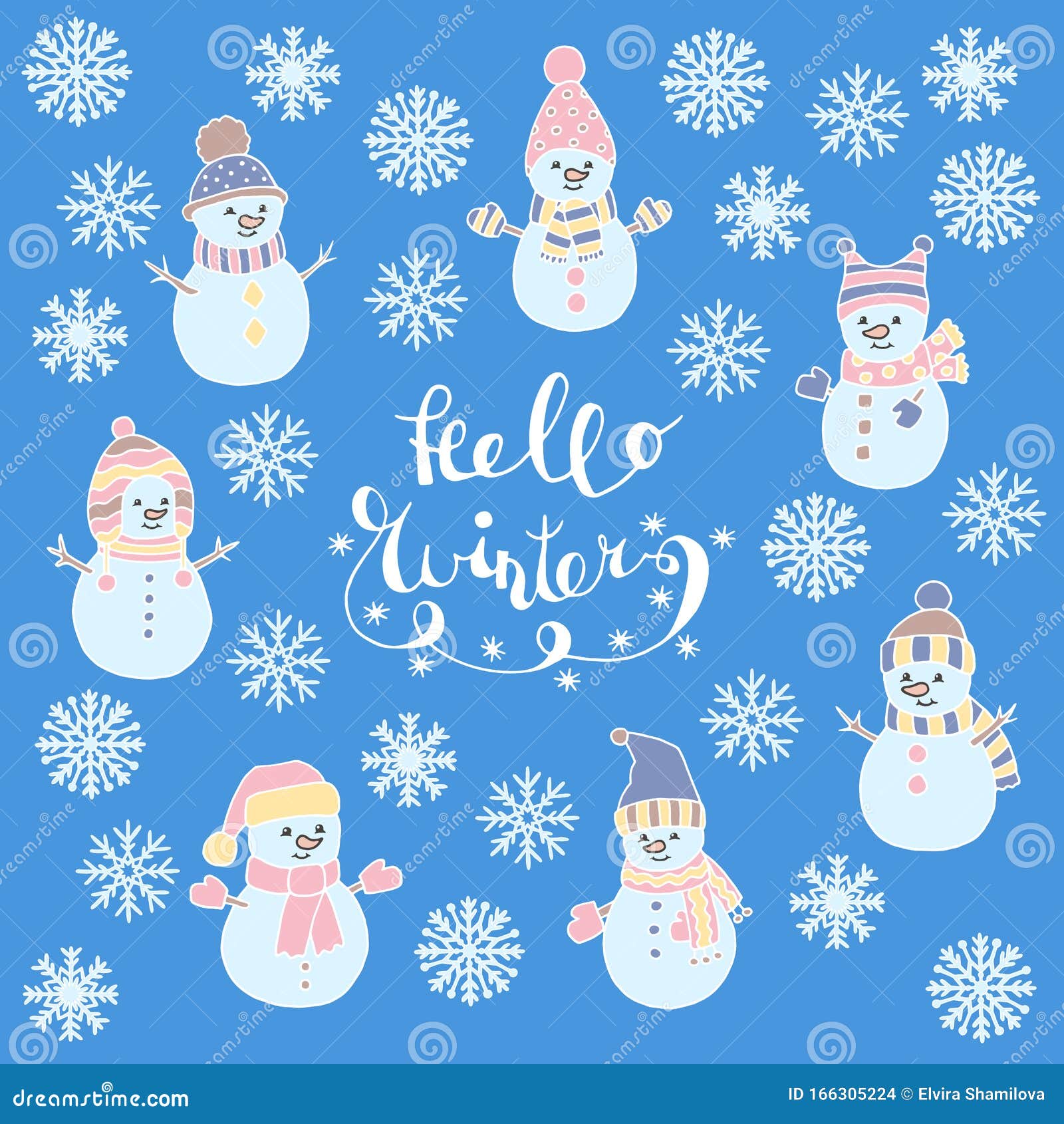 Imagen Vectorial De Invierno De Navidad Con Hombres De Nieve Y Copos De  Nieve Stock de ilustración - Ilustración de nieve, extracto: 166305224