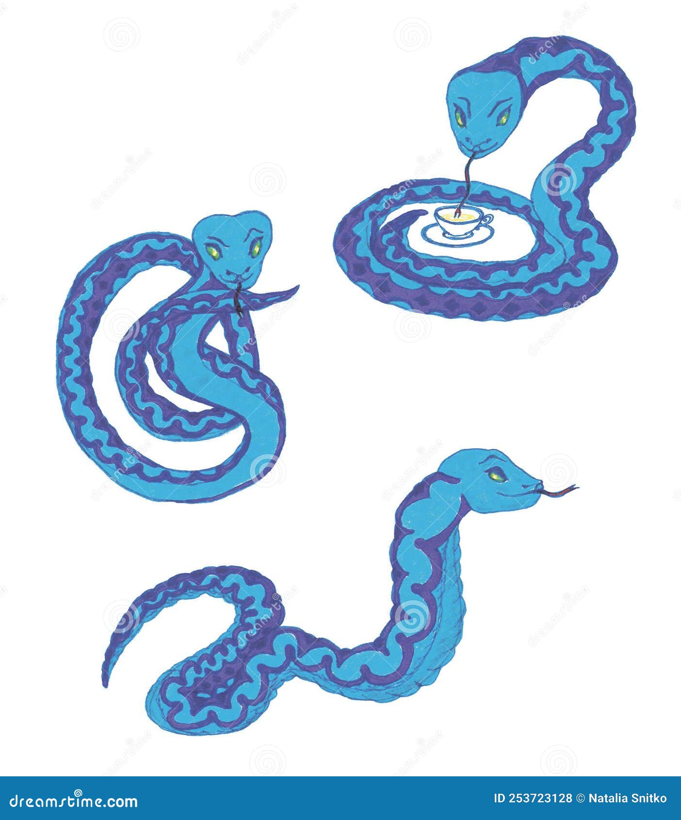 Cobra Azul-bebê Alegre. Ilustração De Estilo De Desenho Animado