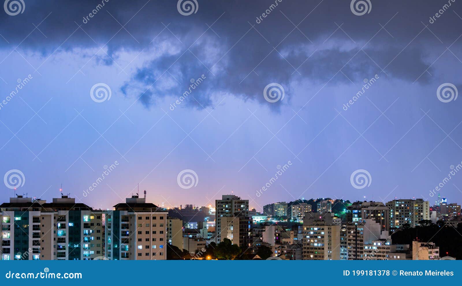 images of the arrival of a strong summer storm with lightning and rain. event in the city in the late afternoon, early evening in