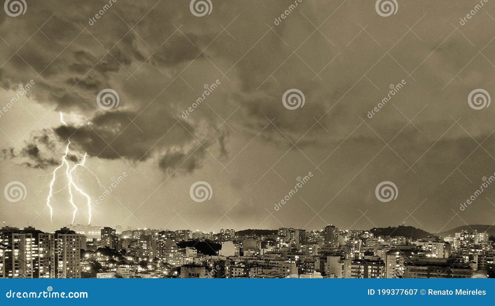 images of the arrival of a strong summer storm with lightning and rain. event in the city in the late afternoon, early evening in