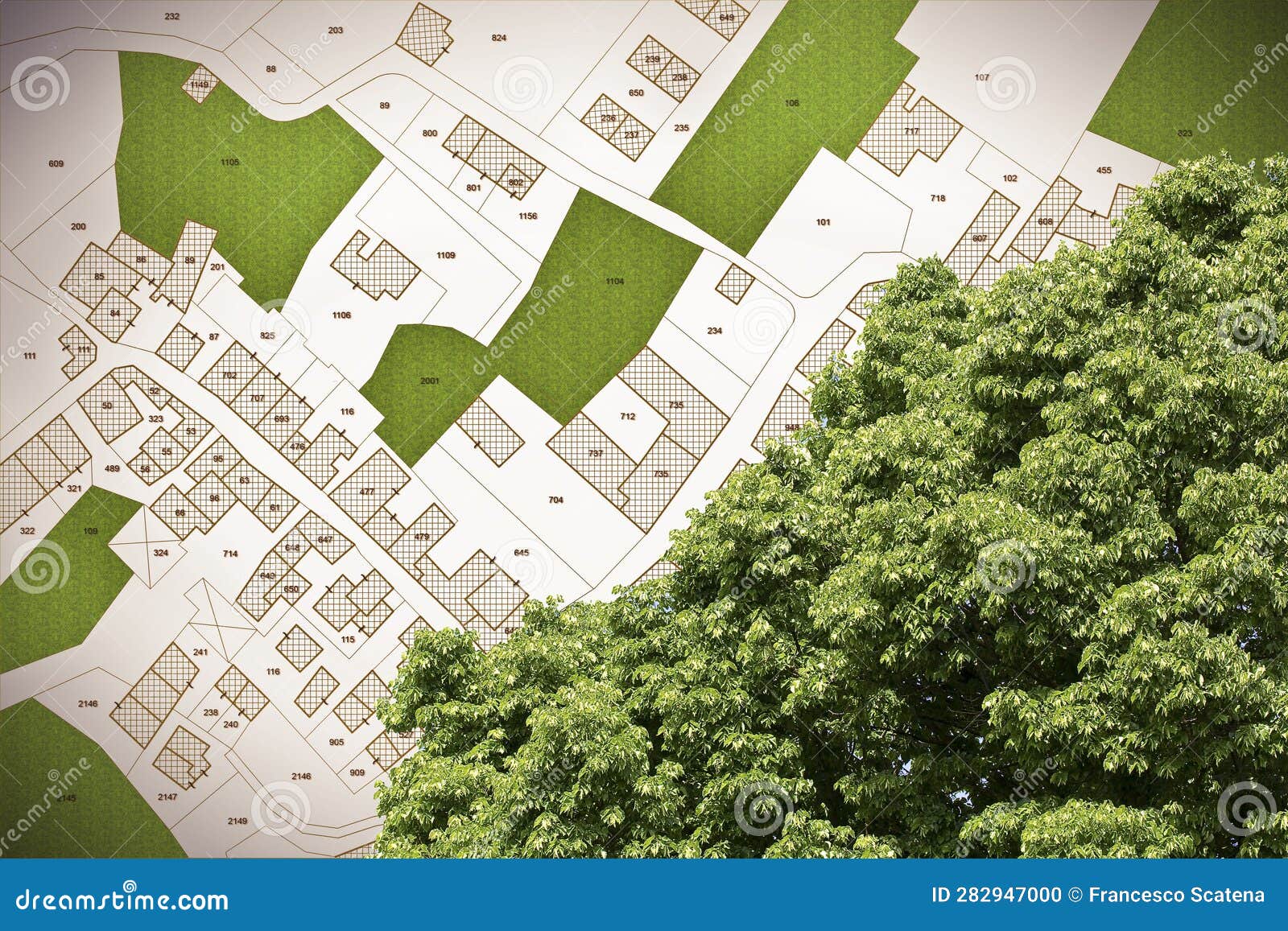 Imaginary Cadastral Map of Territory with Buildings, Roads, Land Parcel ...